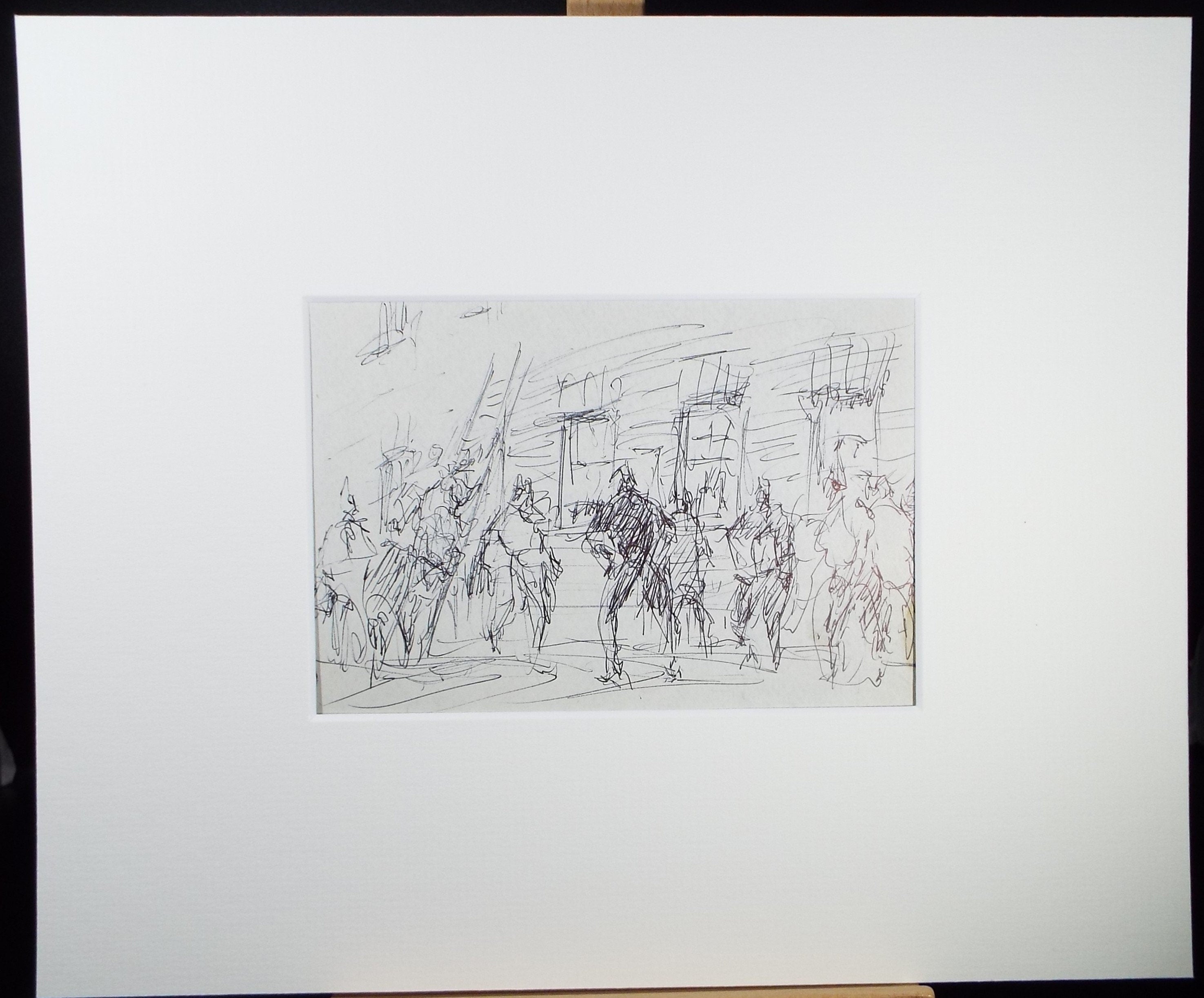 Original Pen & ink sketch, 'Street Scene with Figures', Hugh McKenzie (1909-2005), Mid 20th Century