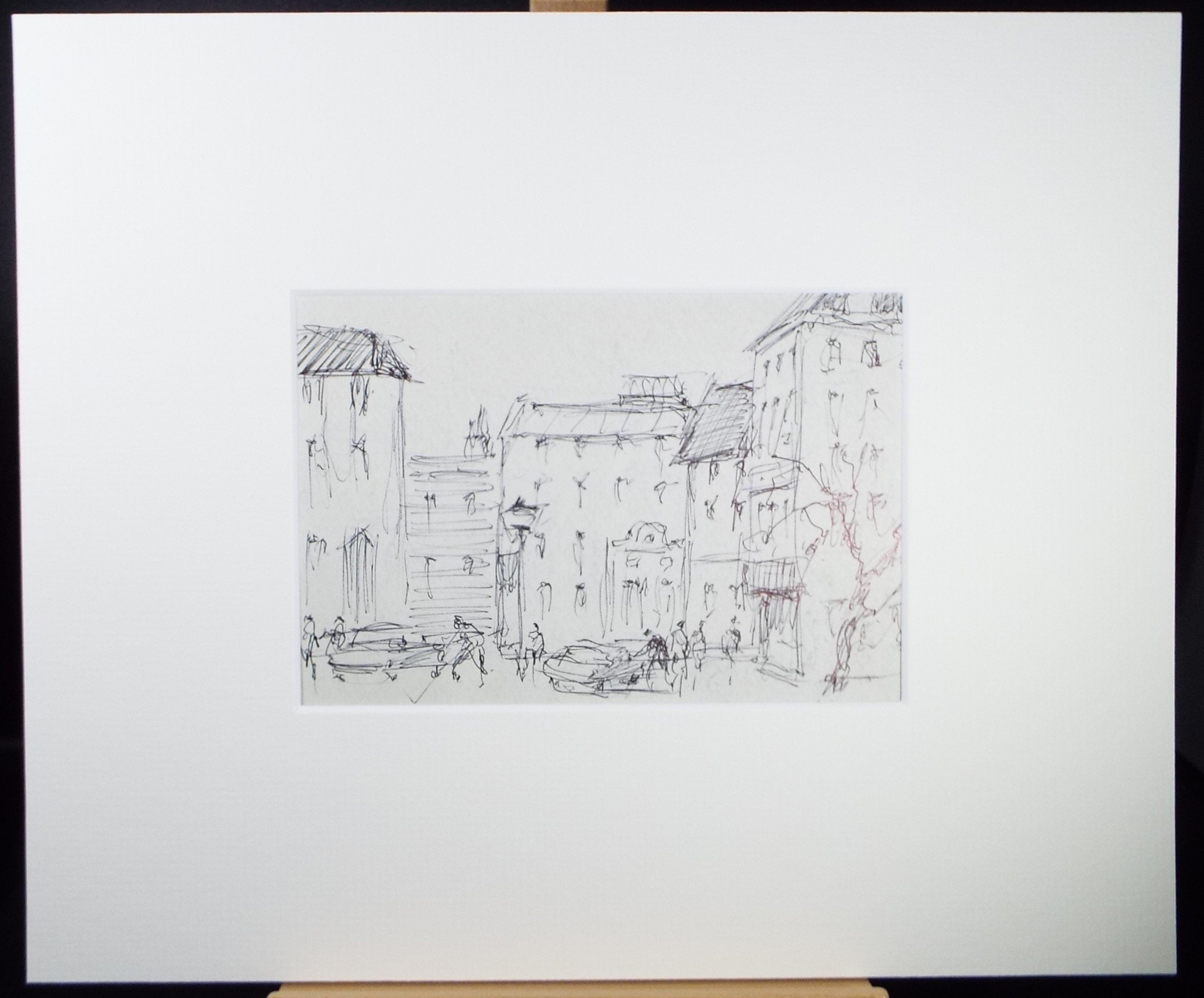 Original Pen & ink sketch, 'Street Scene with Figures', Hugh McKenzie (1909-2005), Mid 20th Century