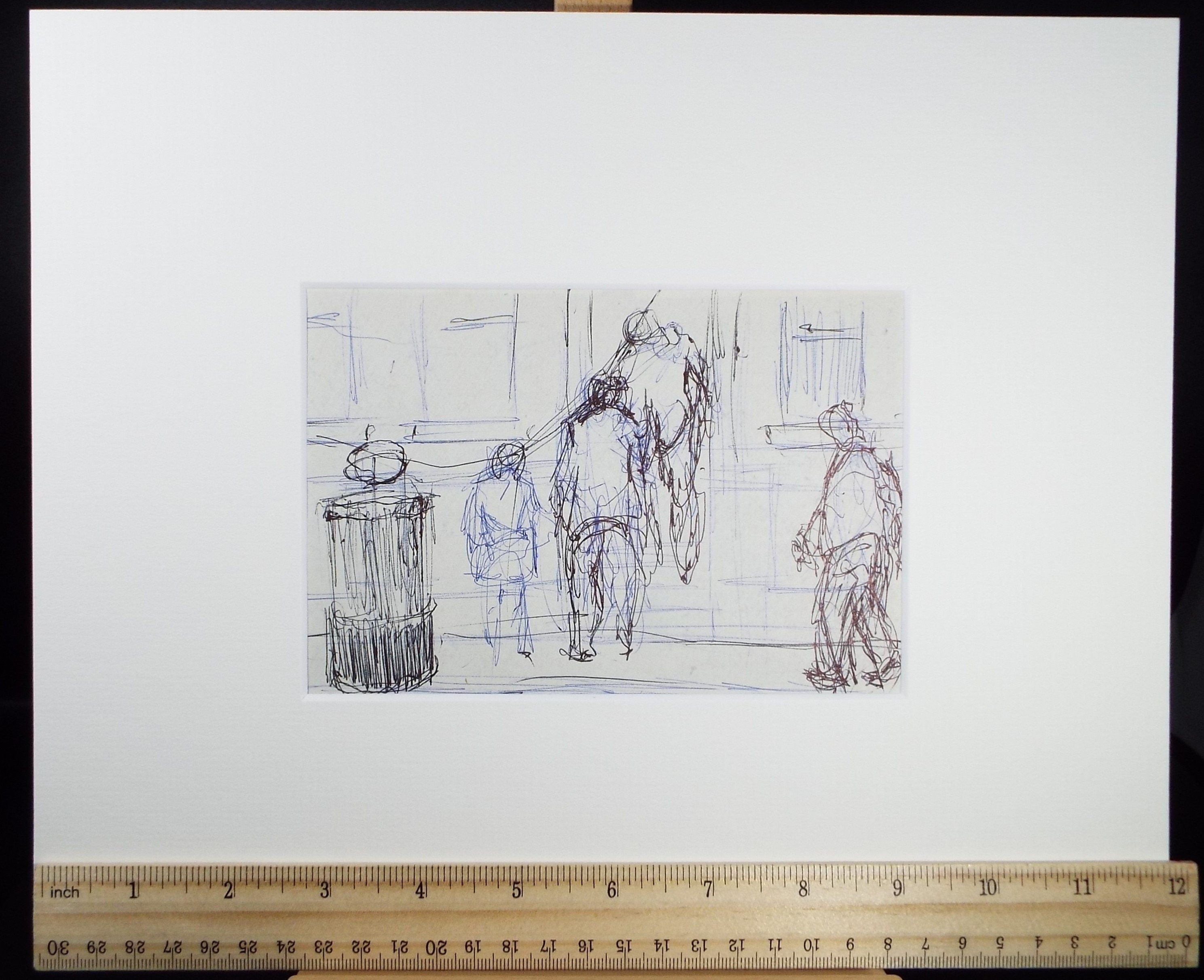 Original Pen & ink sketch, 'Figures at an Entrance', Hugh McKenzie (1909-2005), Mid 20th Century