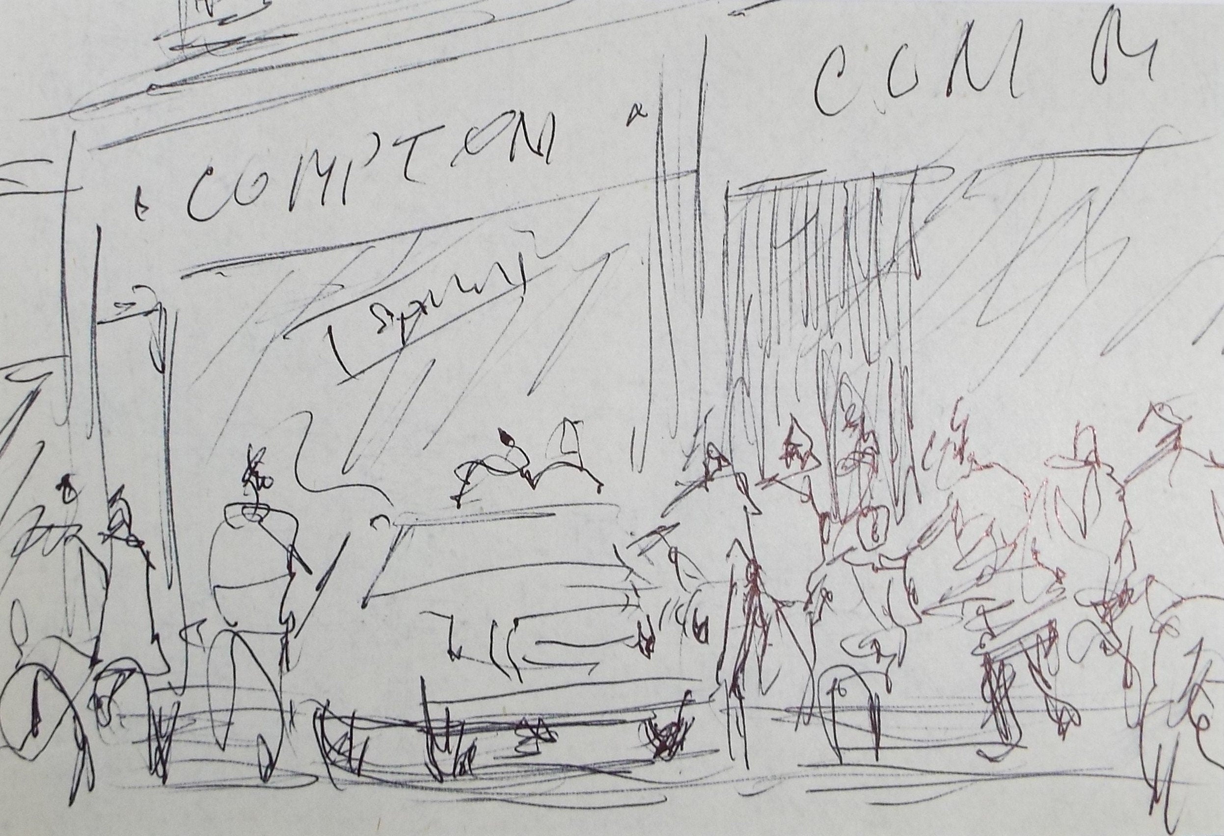 Original Pen & ink sketch, 'Street Scene with Figures', Hugh McKenzie (1909-2005), Mid 20th Century