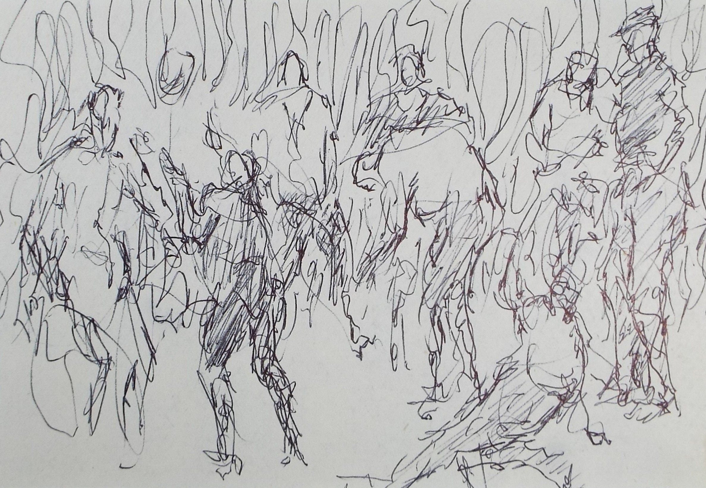 Original Pen & ink sketch, 'Group of Figures', Hugh McKenzie (1909-2005), Mid 20th Century