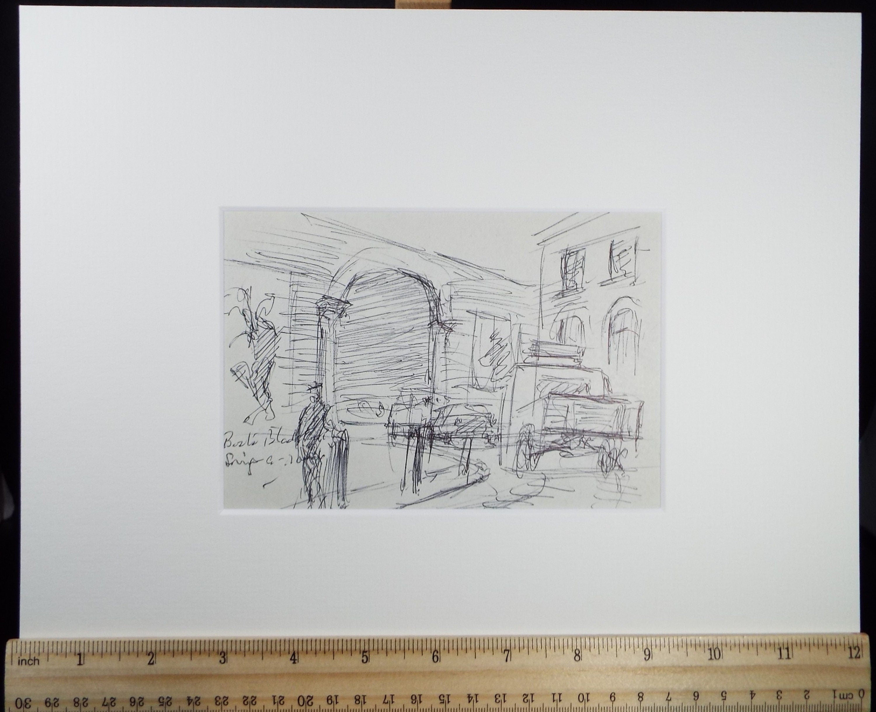 Original Pen & ink sketch, 'Road Traffic with Figures', Hugh McKenzie (1909-2005), Mid 20th Century