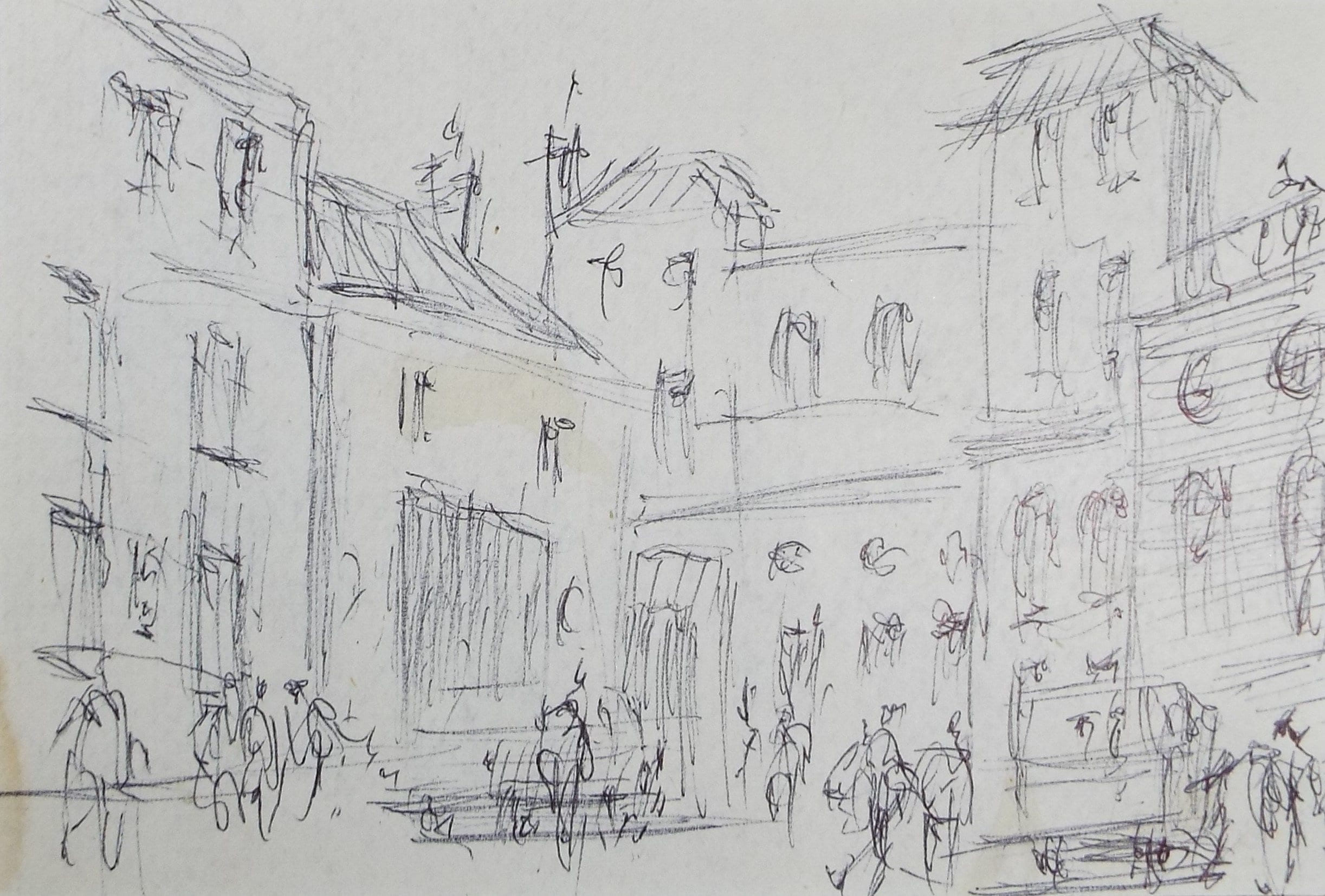 Original Pen & ink sketch, 'Street Scene with Figures', Hugh McKenzie (1909-2005), Mid 20th Century