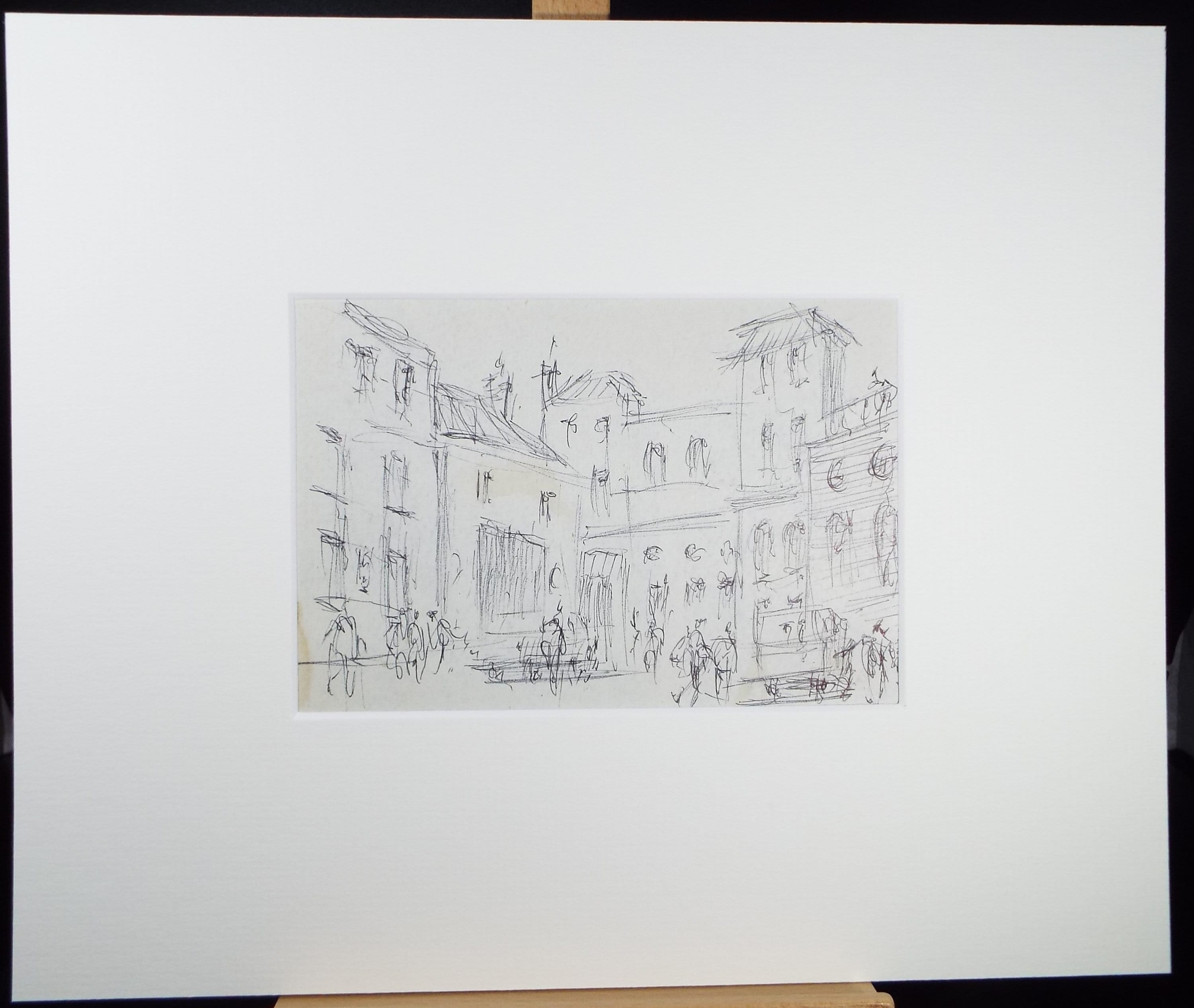 Original Pen & ink sketch, 'Street Scene with Figures', Hugh McKenzie (1909-2005), Mid 20th Century
