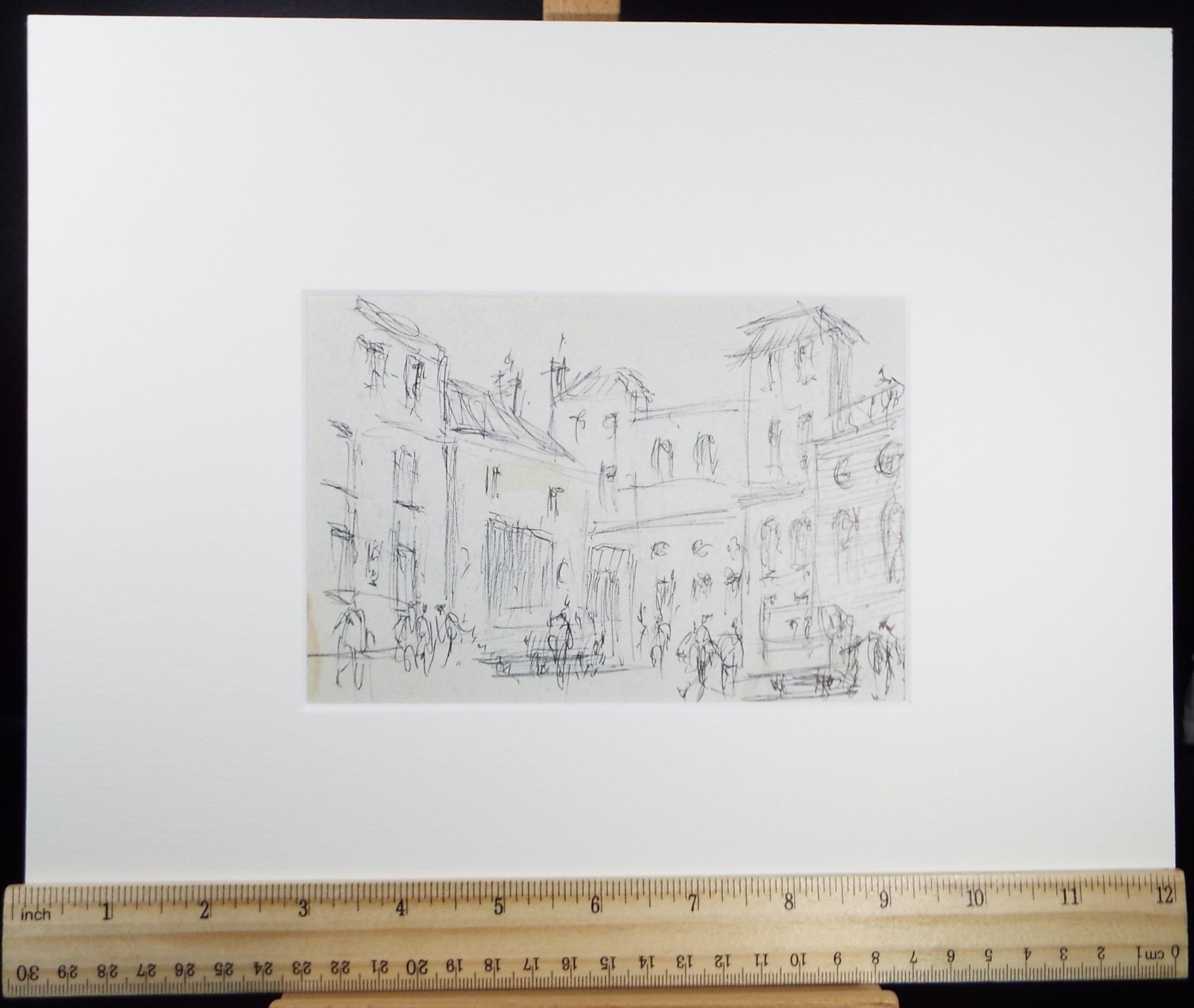 Original Pen & ink sketch, 'Street Scene with Figures', Hugh McKenzie (1909-2005), Mid 20th Century