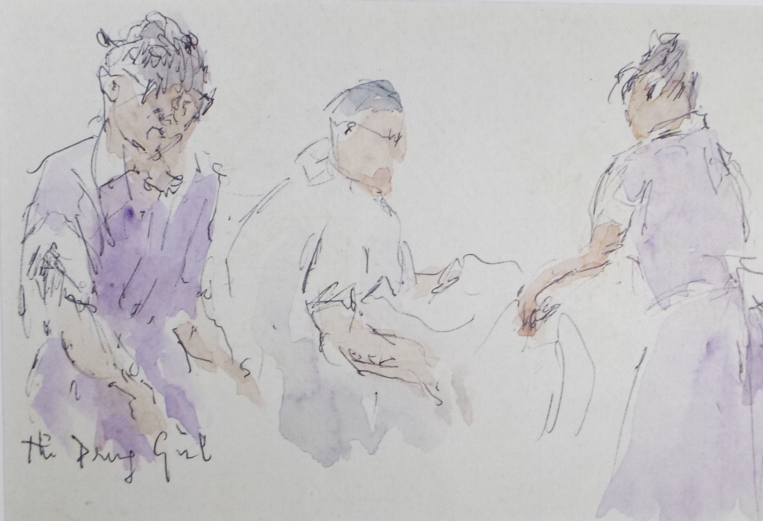 Original watercolour sketch, 'Group of Figures', Hugh McKenzie (1909-2005), Mid 20th Century