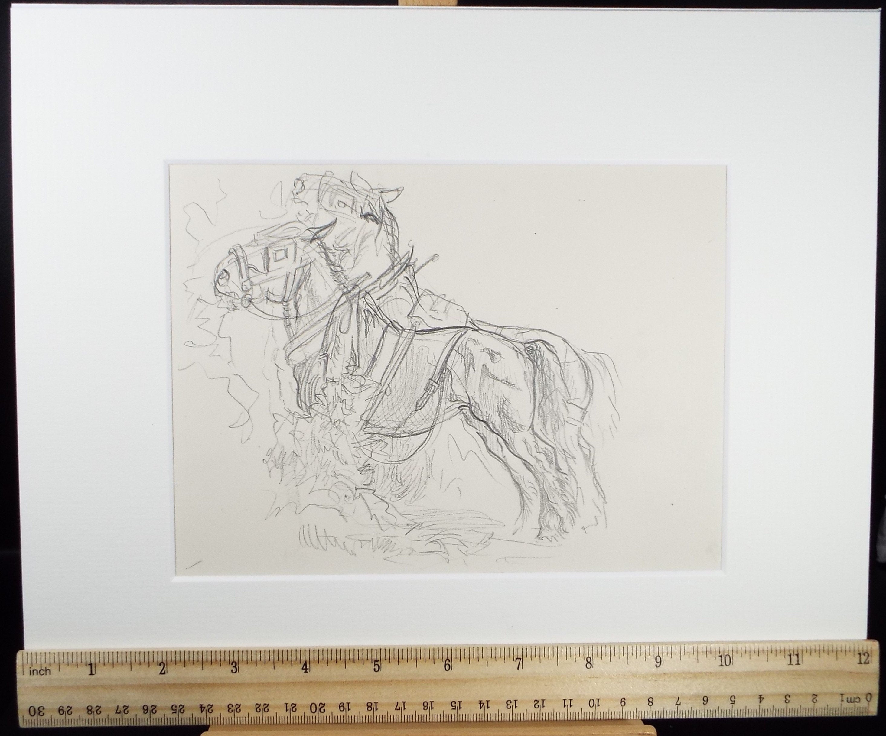 Original Pencil Sketch,'Study of Heavy horses', Helen Collins (1921-1990), circa 1938/9