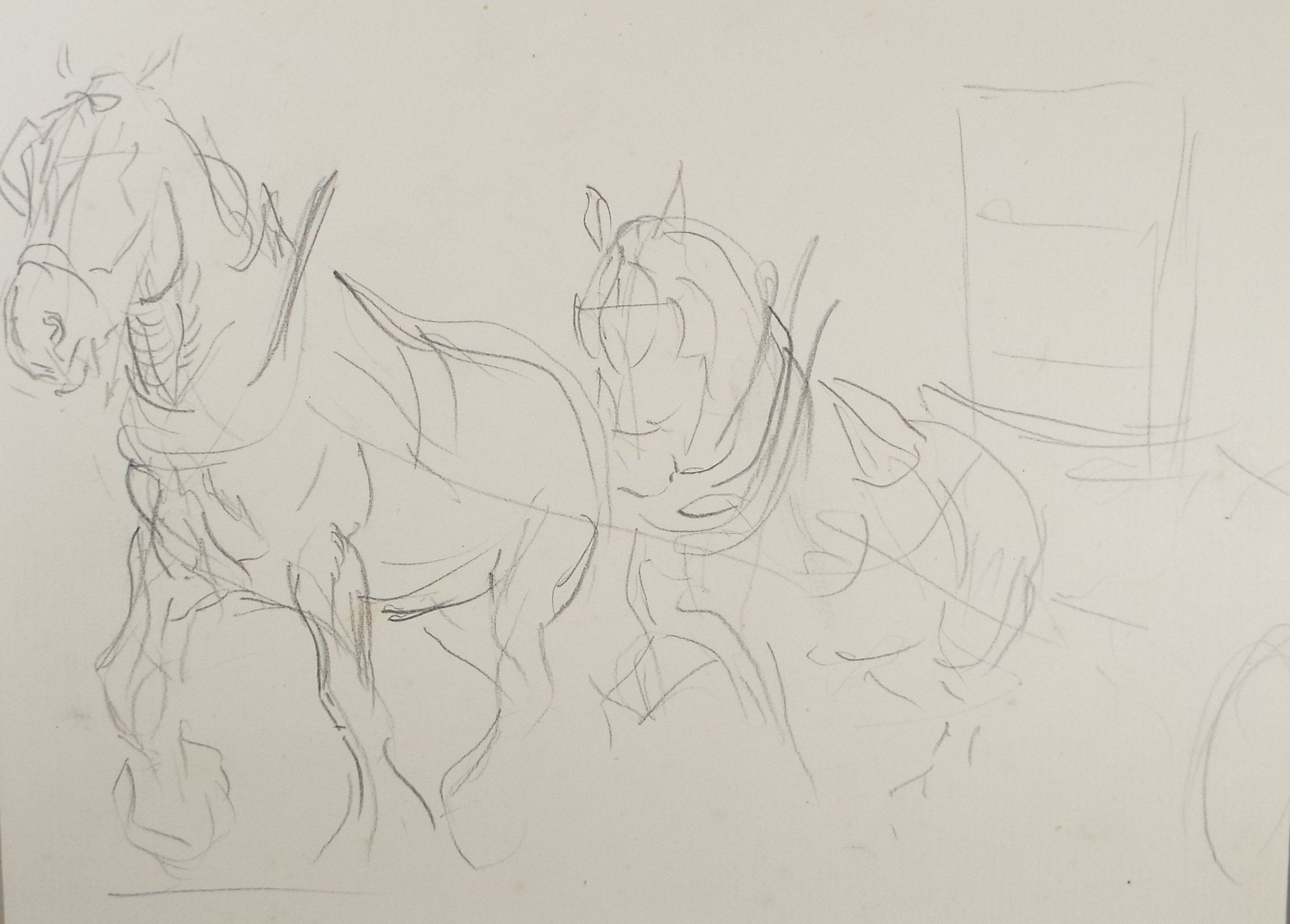 Original Pencil Sketch,'Study of Heavy horses', Helen Collins (1921-1990), circa 1938/9