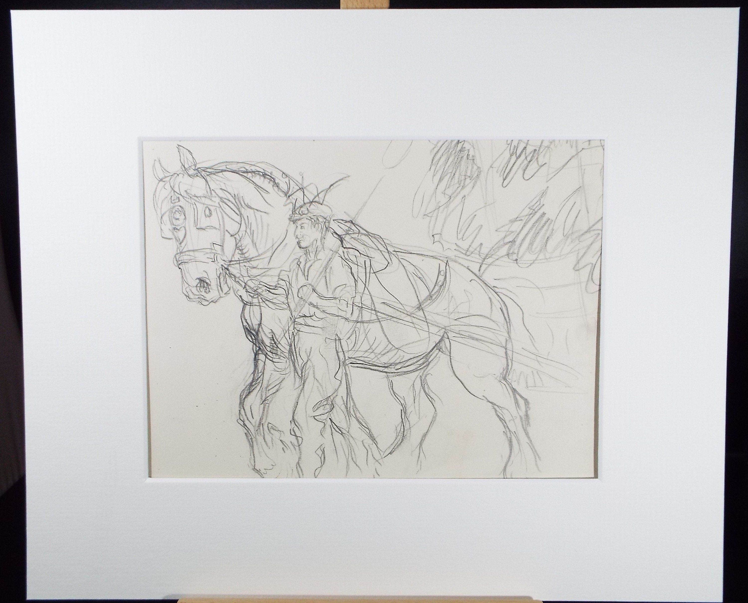 Original Pencil Sketch,'Study of a Heavy horse', Helen Collins (1921-1990), circa 1938/9