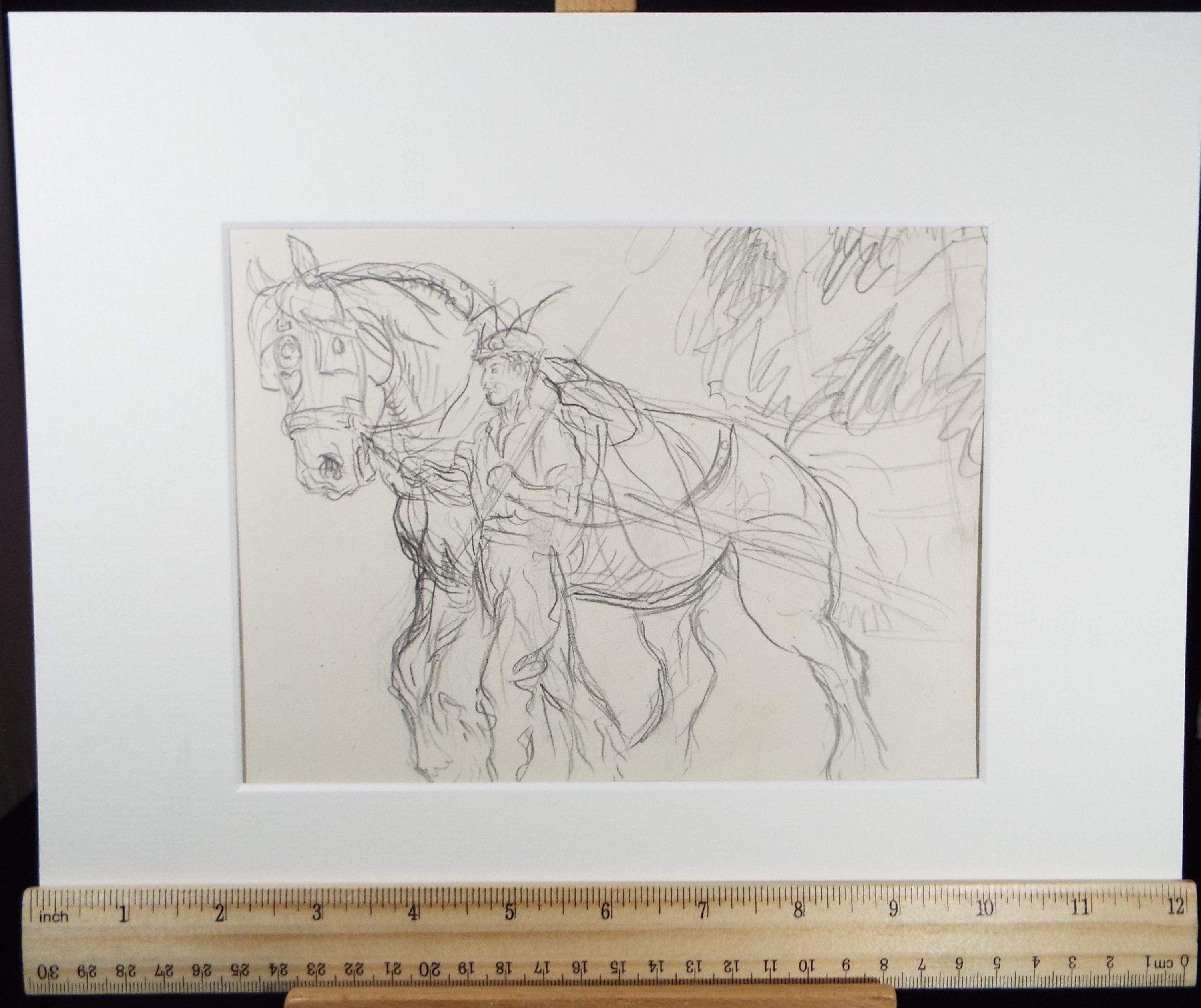 Original Pencil Sketch,'Study of a Heavy horse', Helen Collins (1921-1990), circa 1938/9