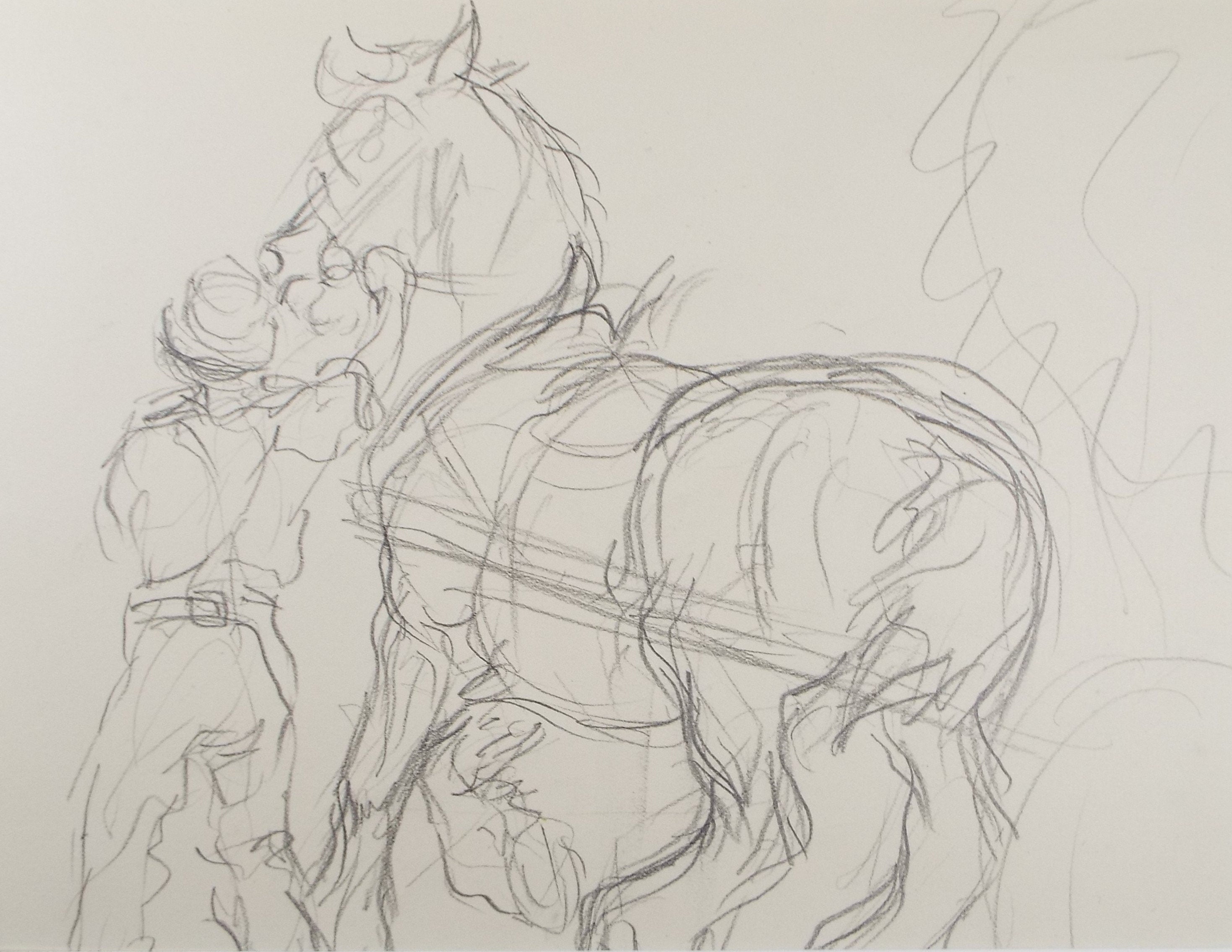 Original Pencil Sketch,'Study of a Heavy horse', Helen Collins (1921-1990), circa 1938/9