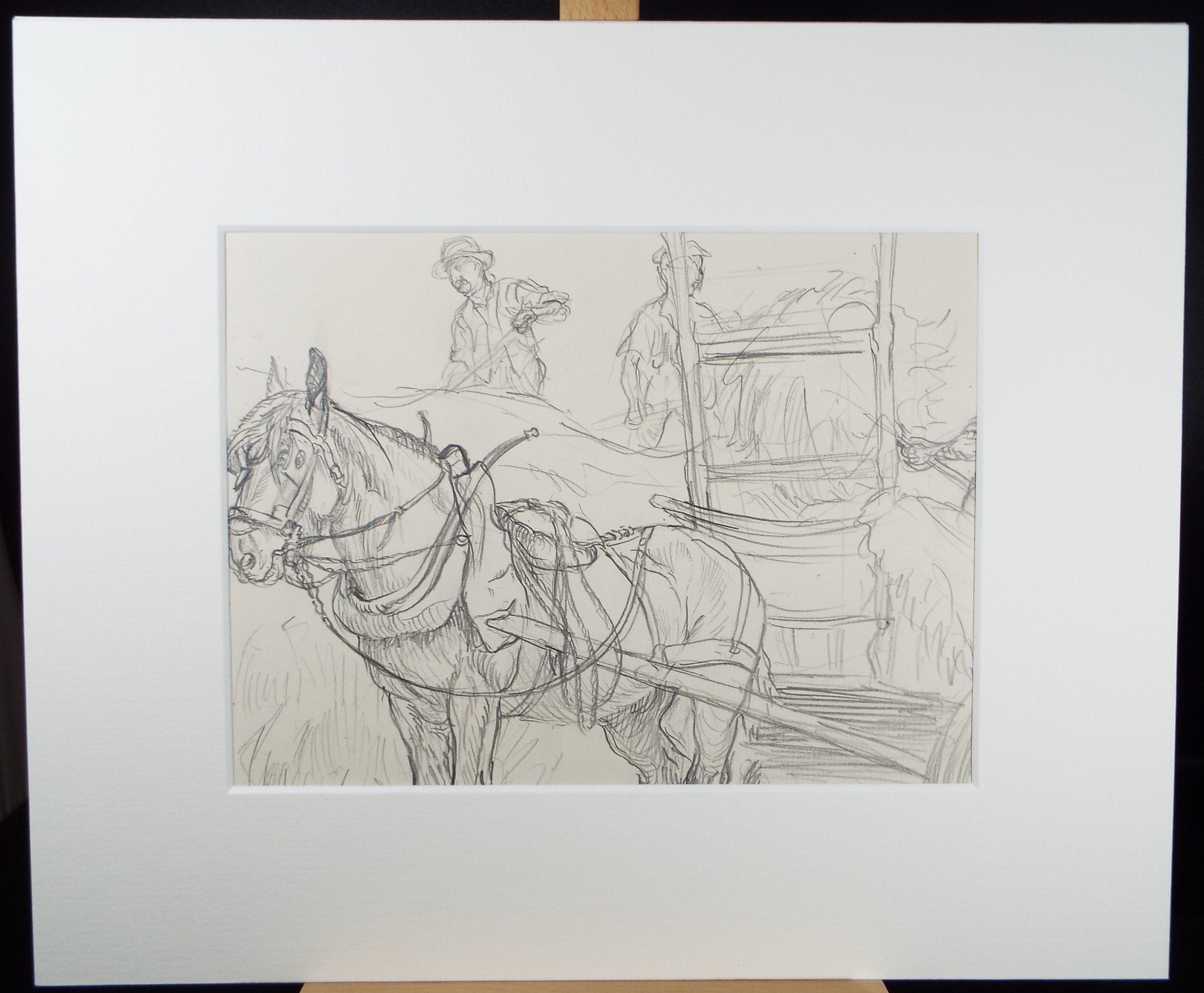 Original Pencil Sketch,'Study of a Heavy horse', Helen Collins (1921-1990), circa 1938/9