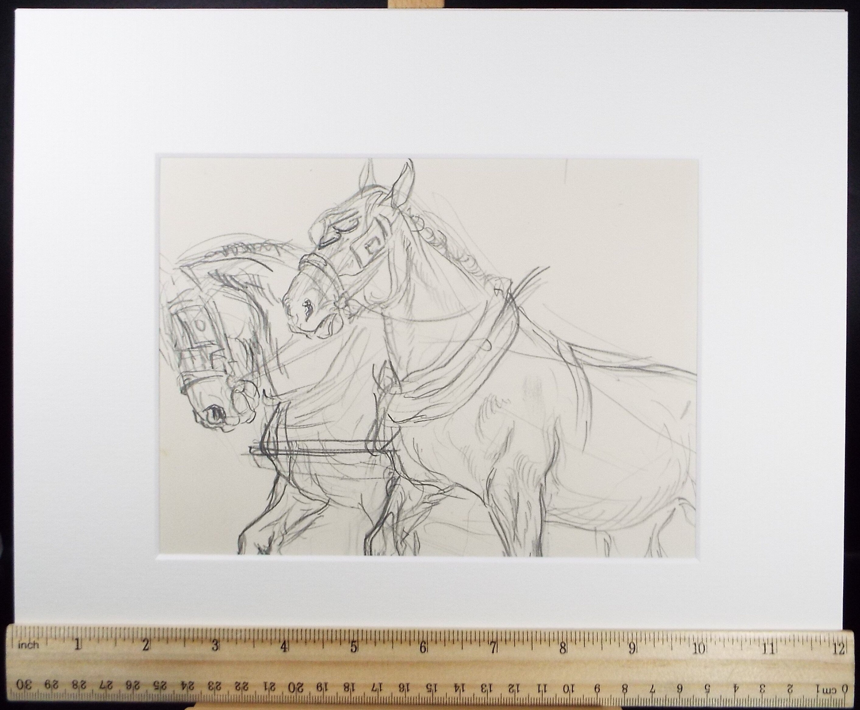 Original Pencil Sketch,'Study of Heavy horses', Helen Collins (1921-1990), circa 1938/9