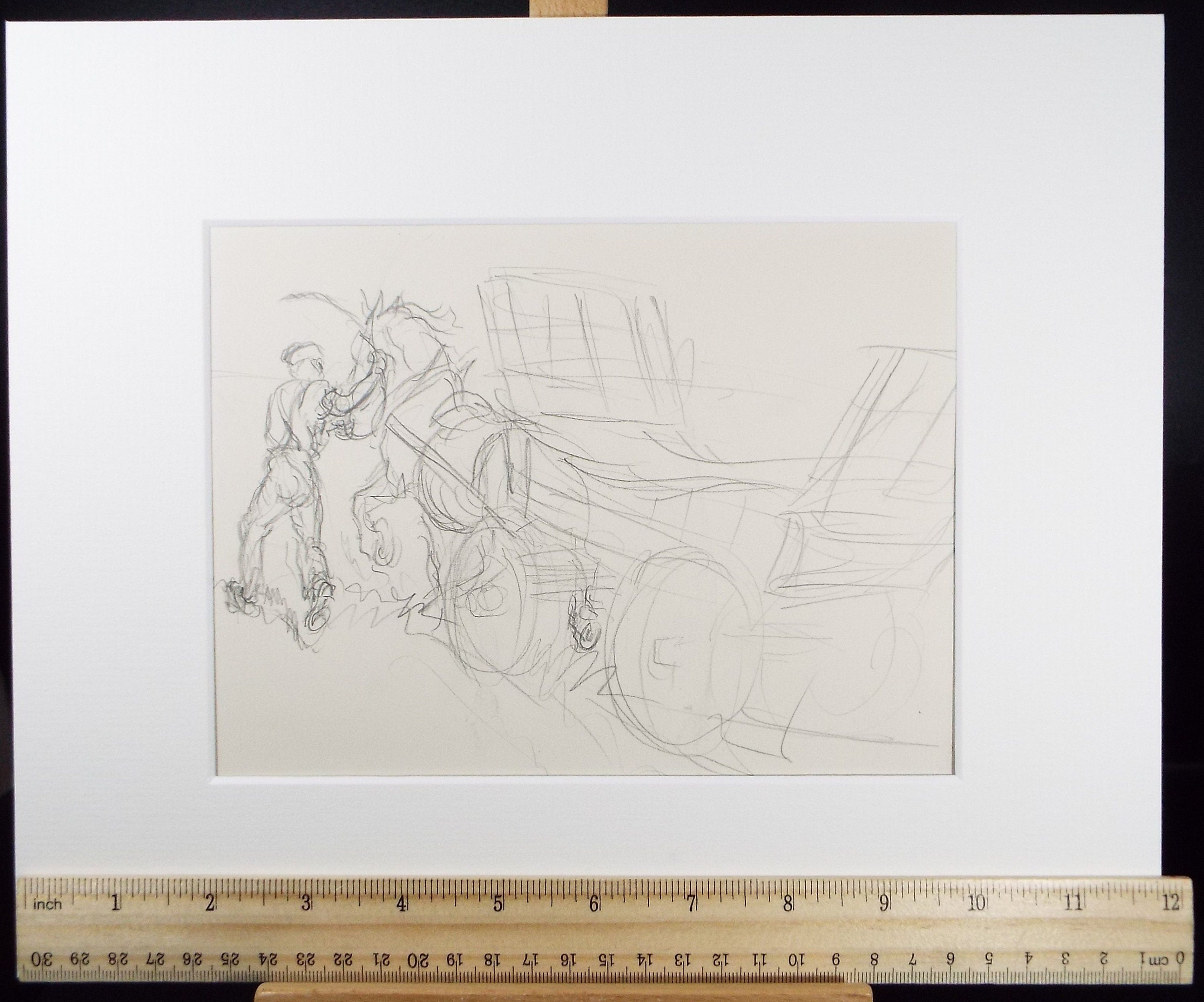 Original Pencil Sketch,'Study of a Heavy horse', Helen Collins (1921-1990), circa 1938/9