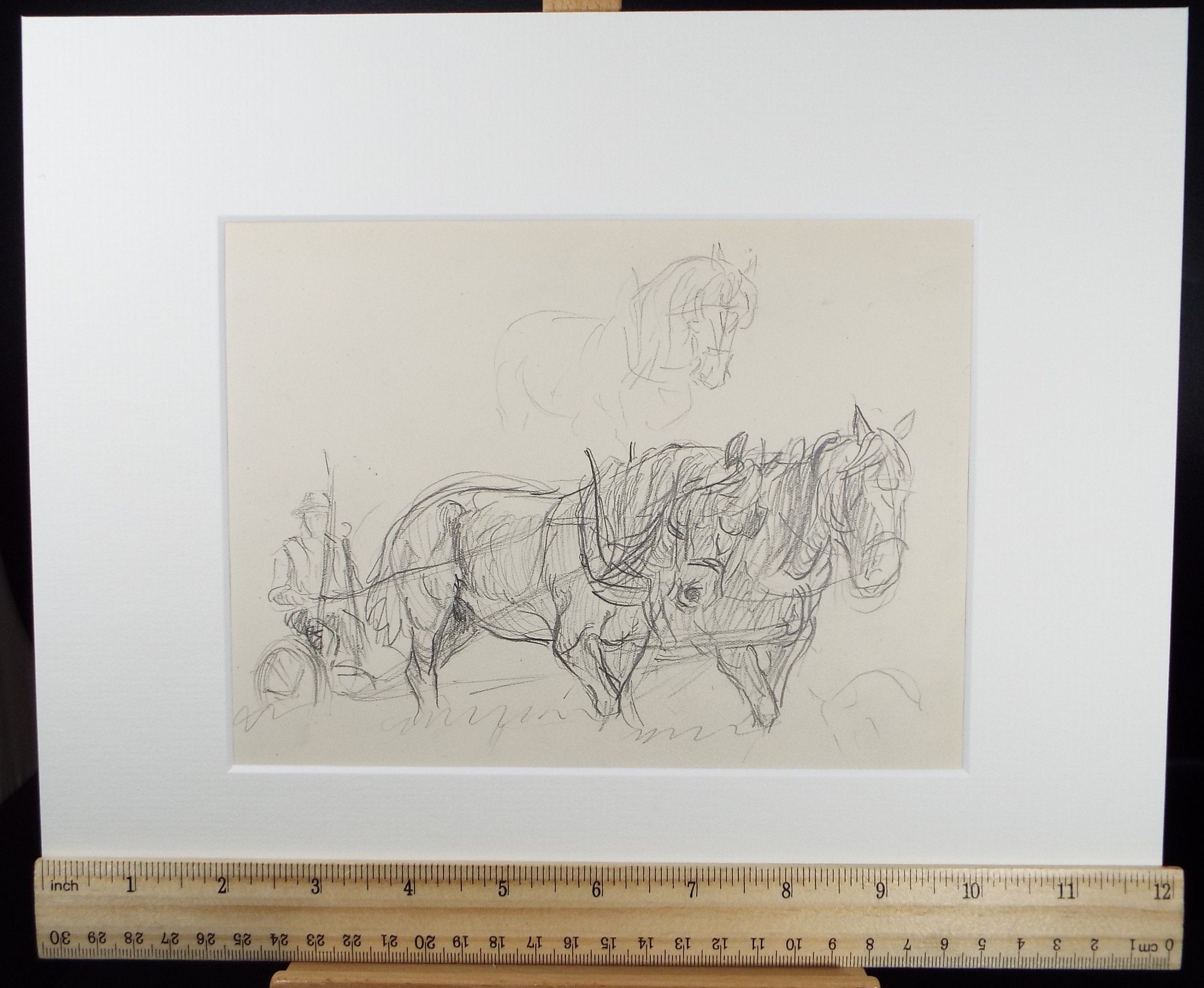 Original Pencil Sketch,'Study of Heavy horses', Helen Collins (1921-1990), circa 1938/9