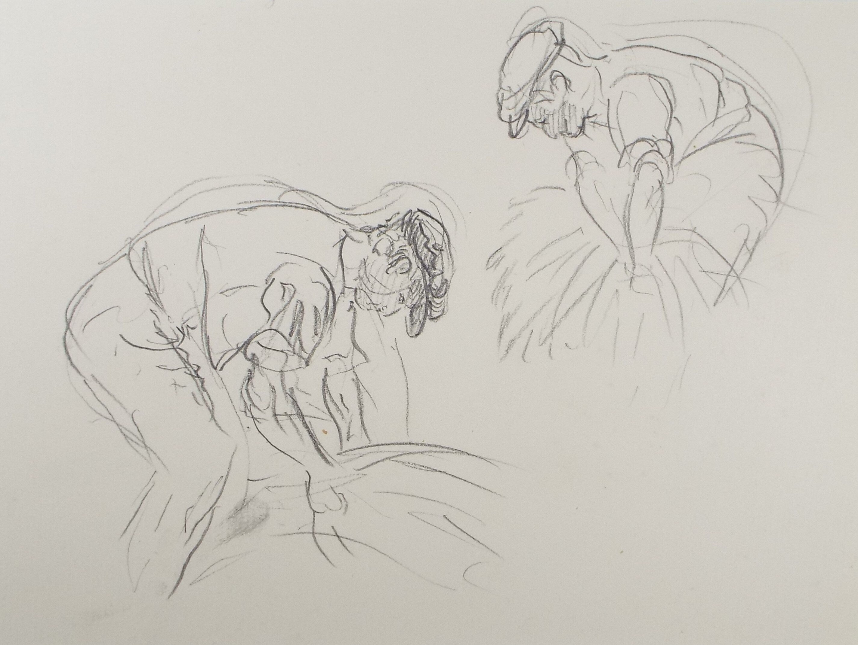 Original Pencil Sketch,'Study of Farm Workers', Helen Collins (1921-1990), circa 1938/9