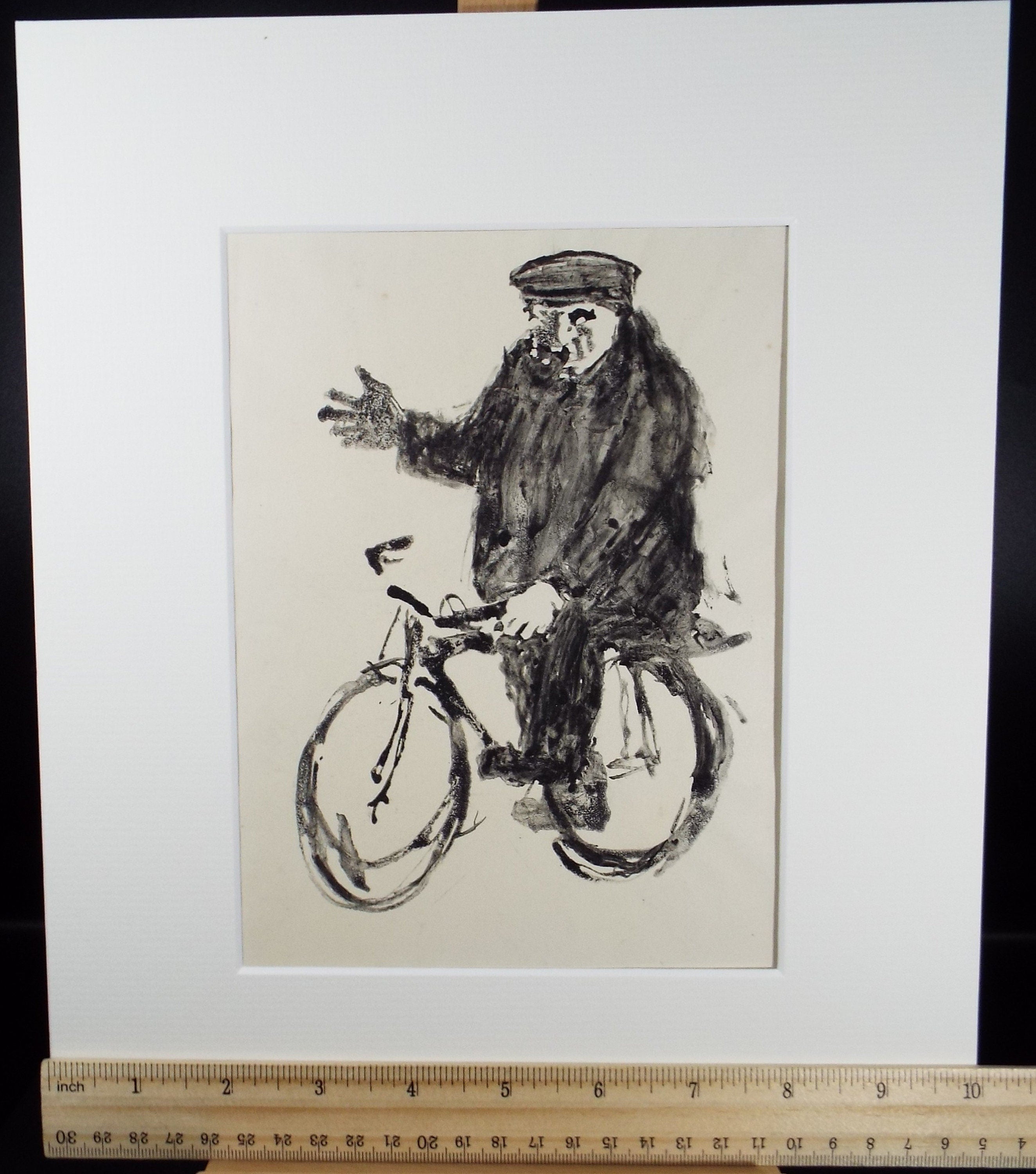 Original Ink & wash, 'Man on a Bicycle', Leslie Duxbury ARCA (1921-2001), Circa 1950's