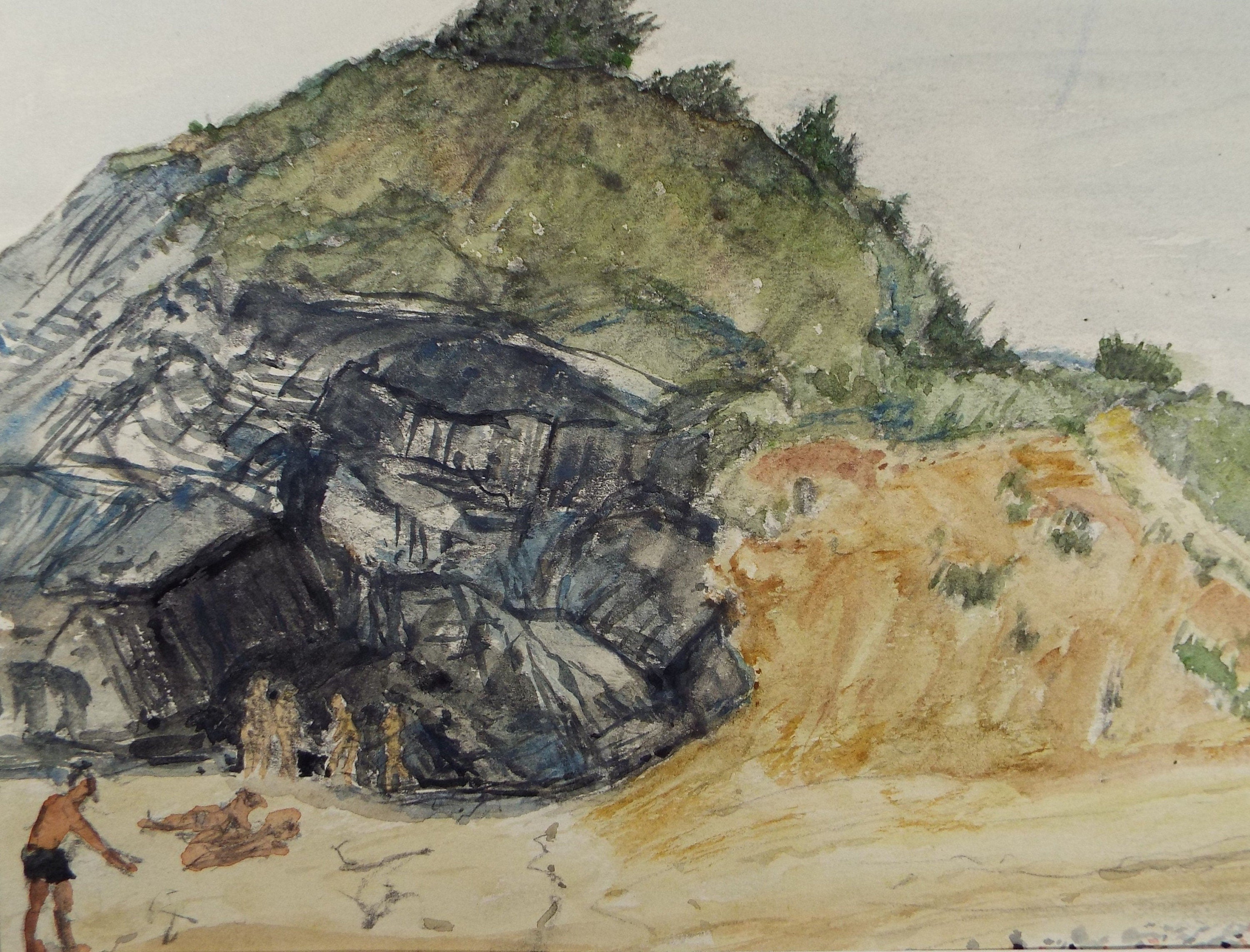 Original Watercolour on Paper, 'Figures on the Beach', Leslie Duxbury ARCA (1921-2001), Circa 1950's
