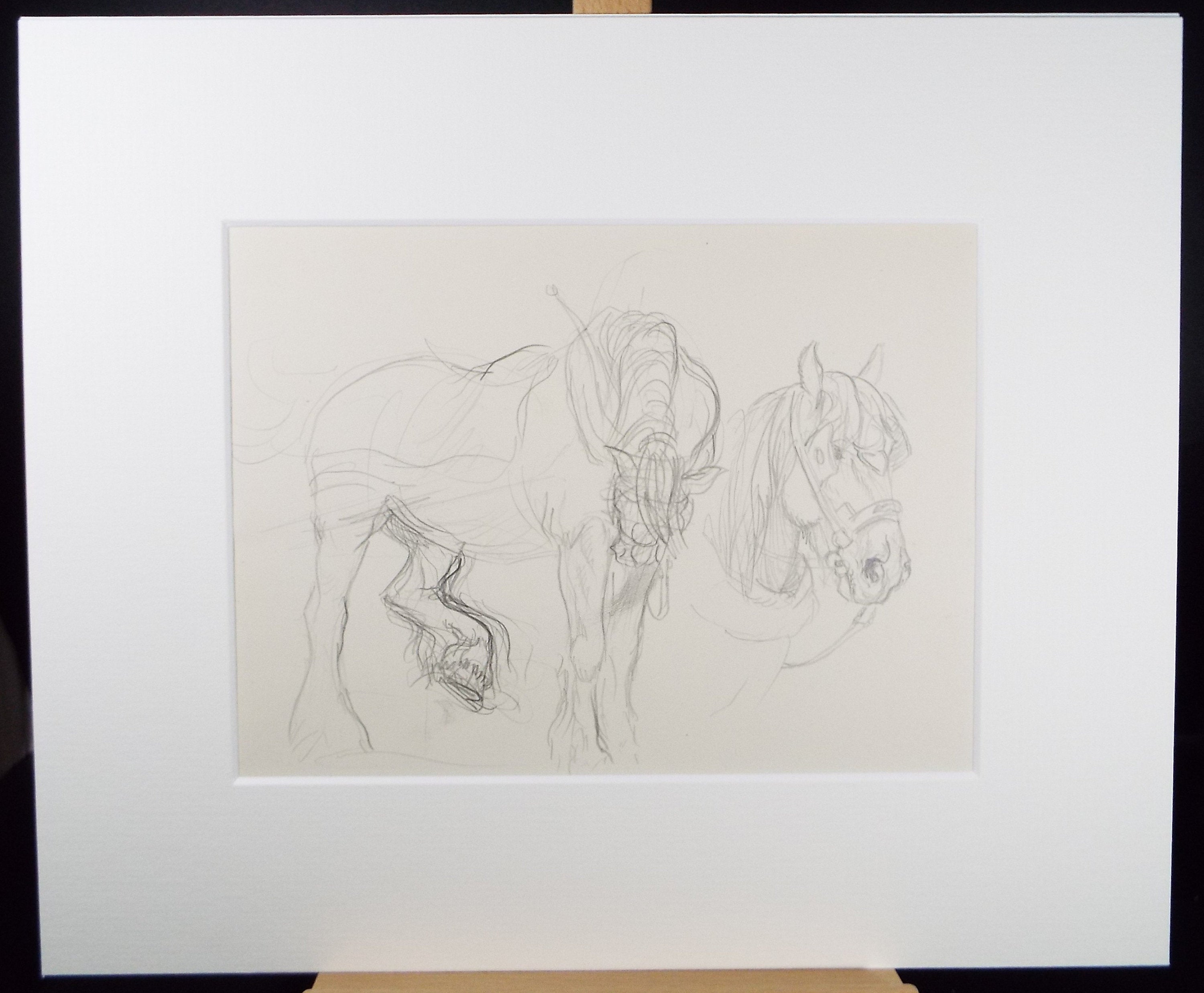 Original Pencil Sketch,'Study of Heavy horses', Helen Collins (1921-1990), circa 1938/9