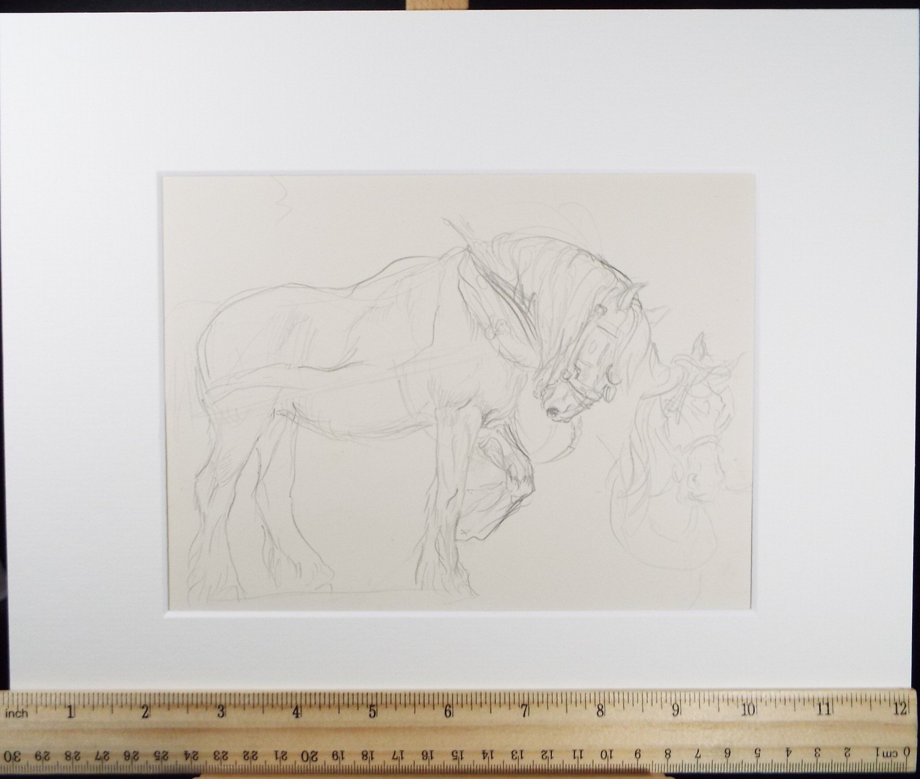 Original Pencil Sketch,'Study of Heavy horses', Helen Collins (1921-1990), circa 1938/9