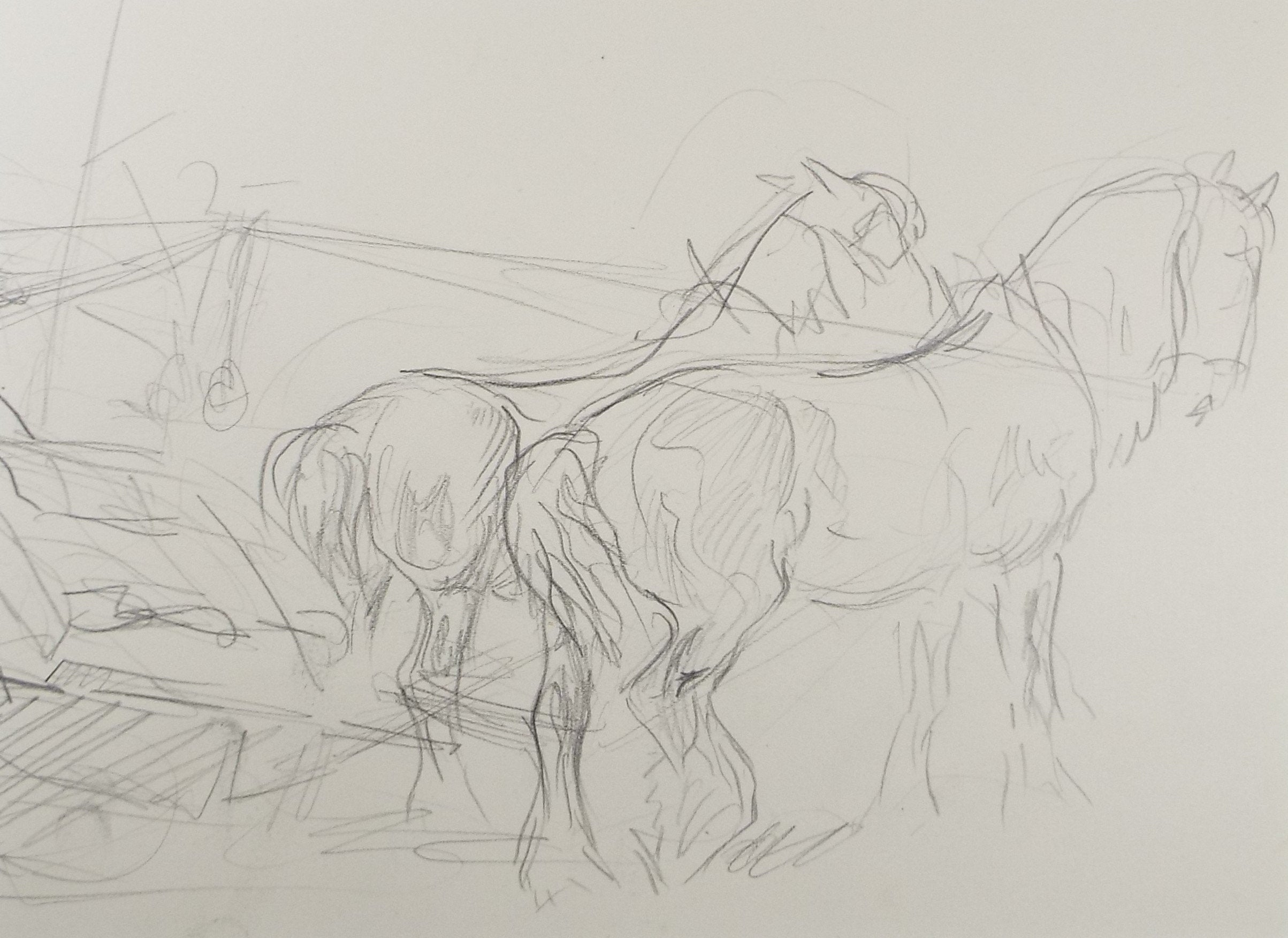 Original Pencil Sketch,'Study of Heavy horses', Helen Collins (1921-1990), circa 1938/9