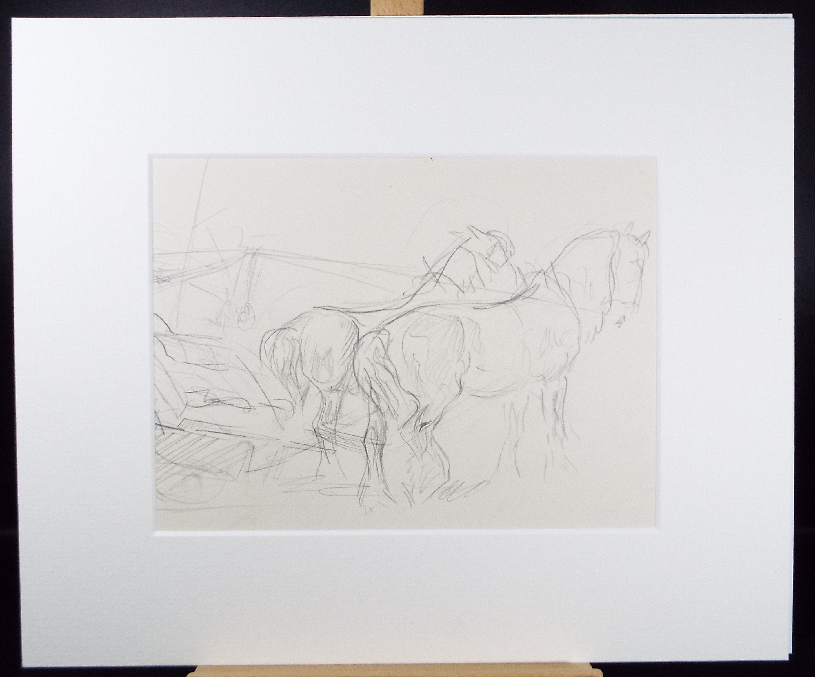 Original Pencil Sketch,'Study of Heavy horses', Helen Collins (1921-1990), circa 1938/9