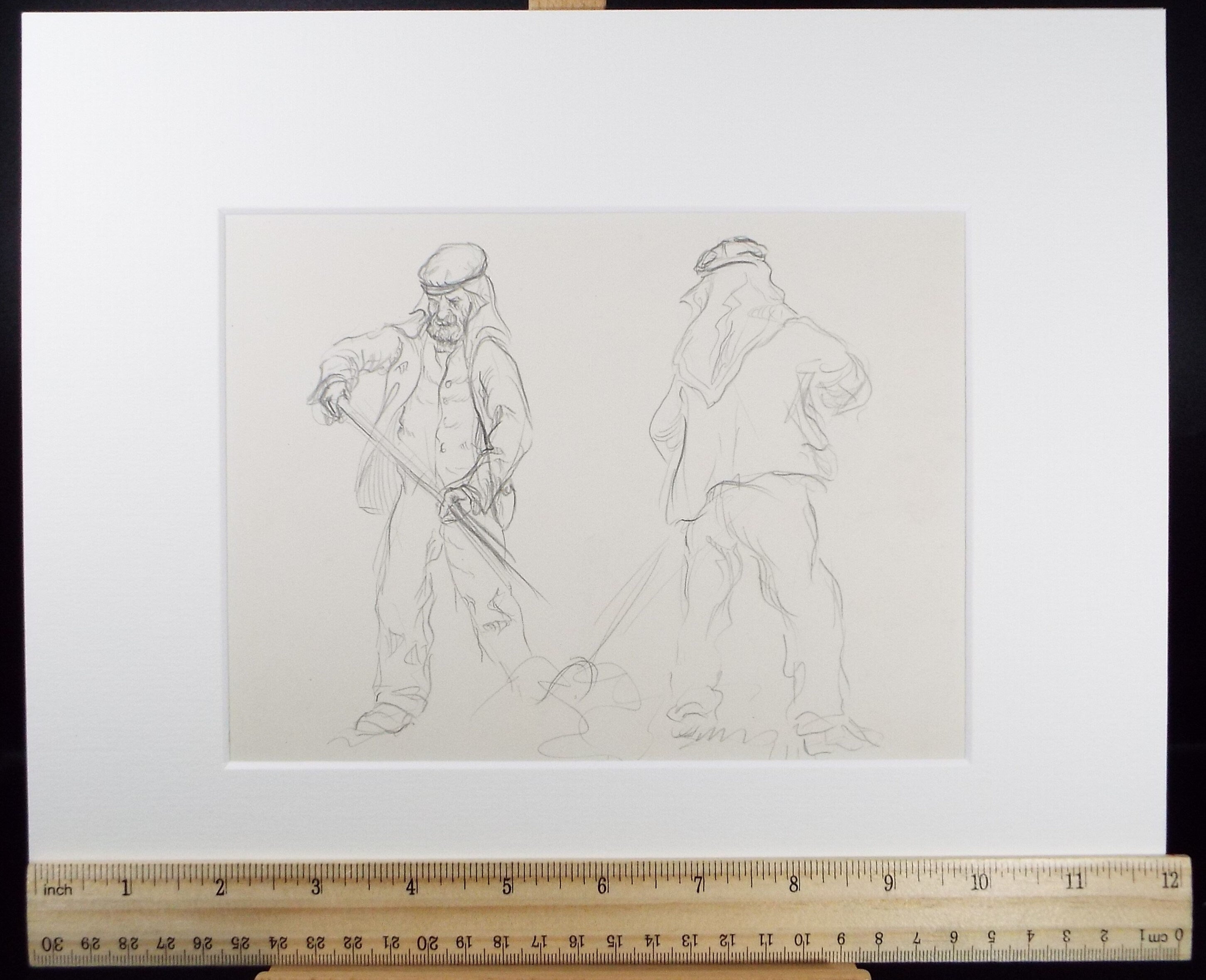 Original Pencil Sketch,'Study of Farm Workers', Helen Collins (1921-1990), circa 1938/9