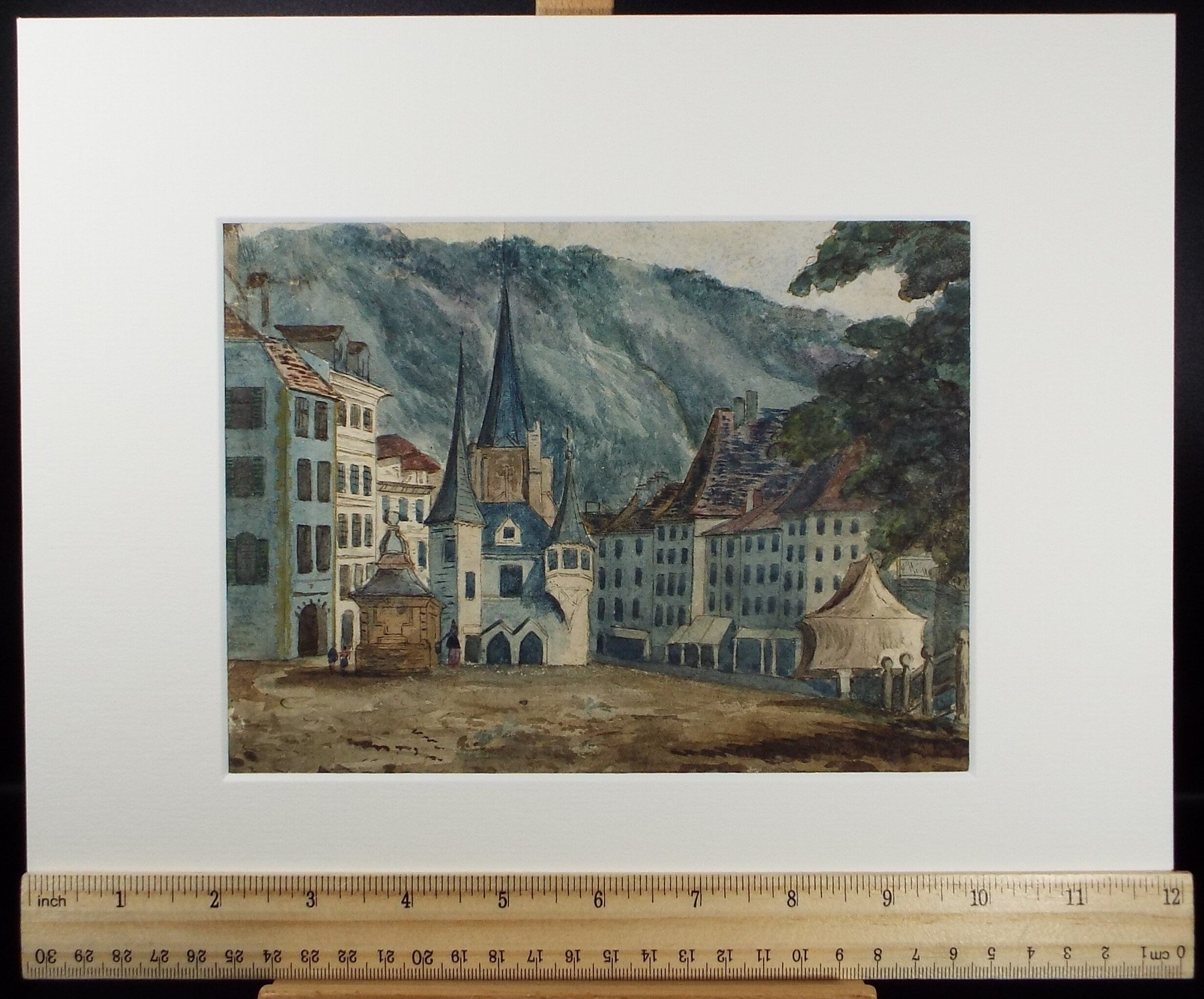 Original Watercolour, 'Town in Alsace', Late 19th Century, Artist Unknown