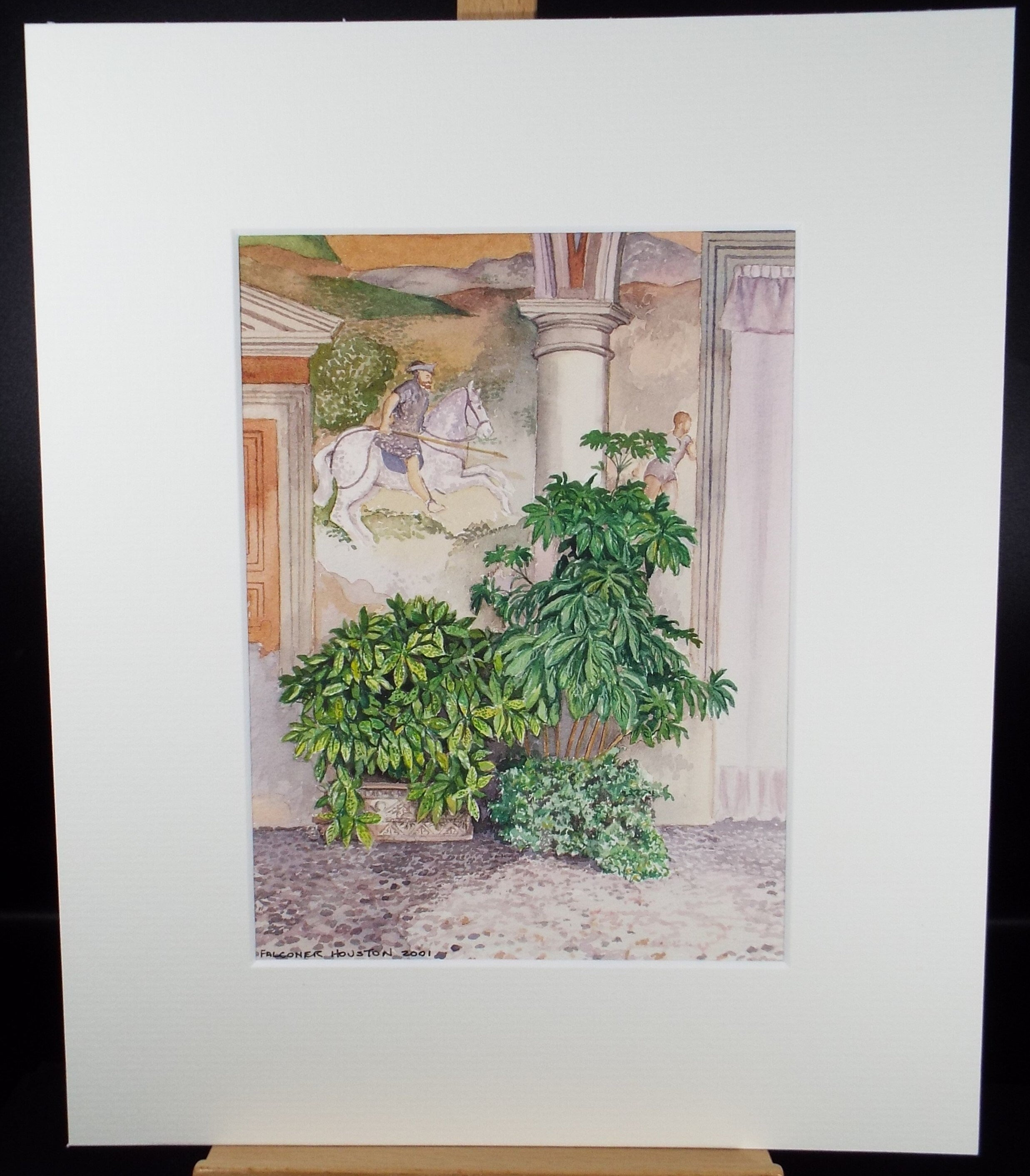 Original Watercolour, 'Courtyard Fresco', Falconer Houston, dated 2001