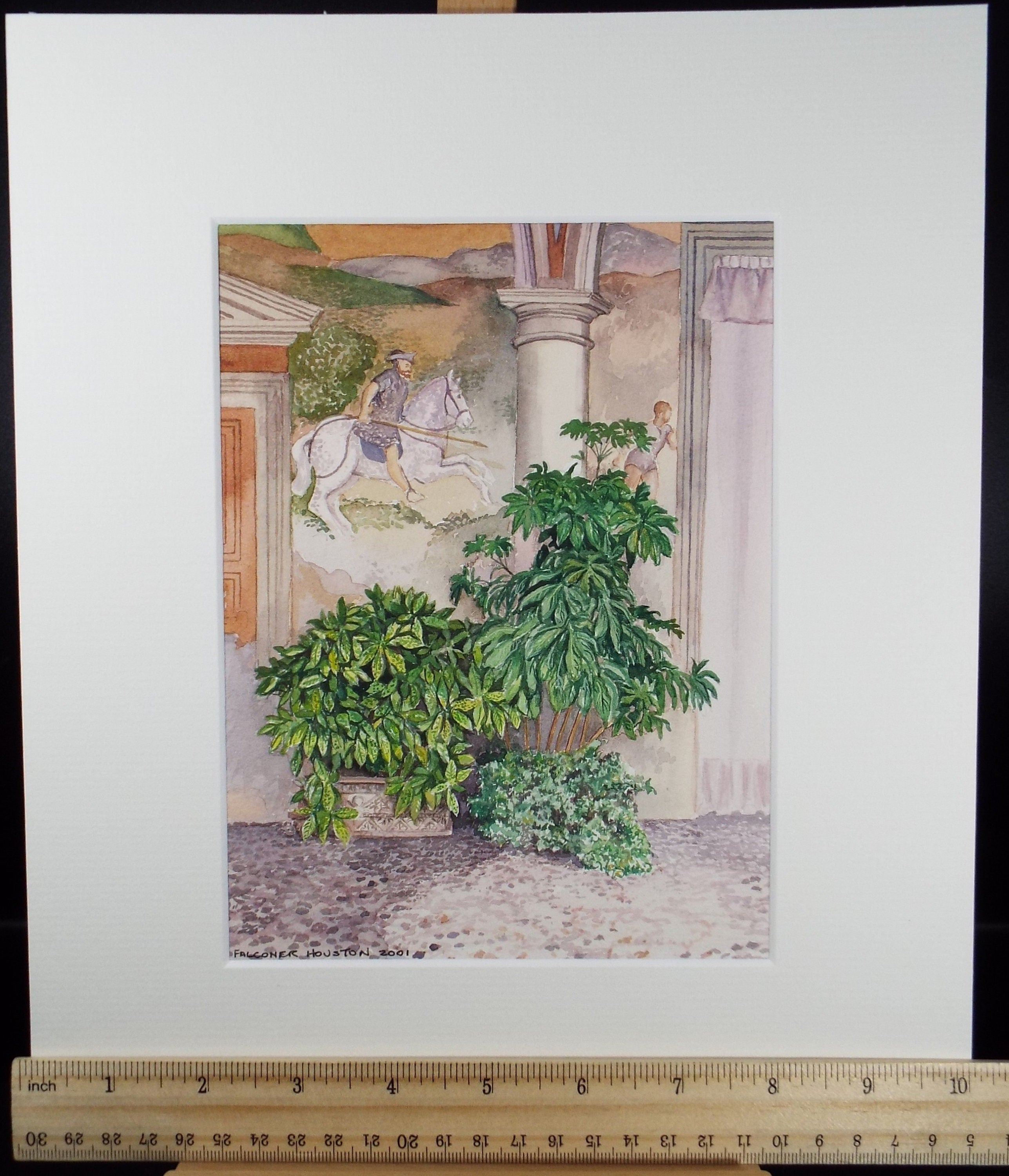Original Watercolour, 'Courtyard Fresco', Falconer Houston, dated 2001