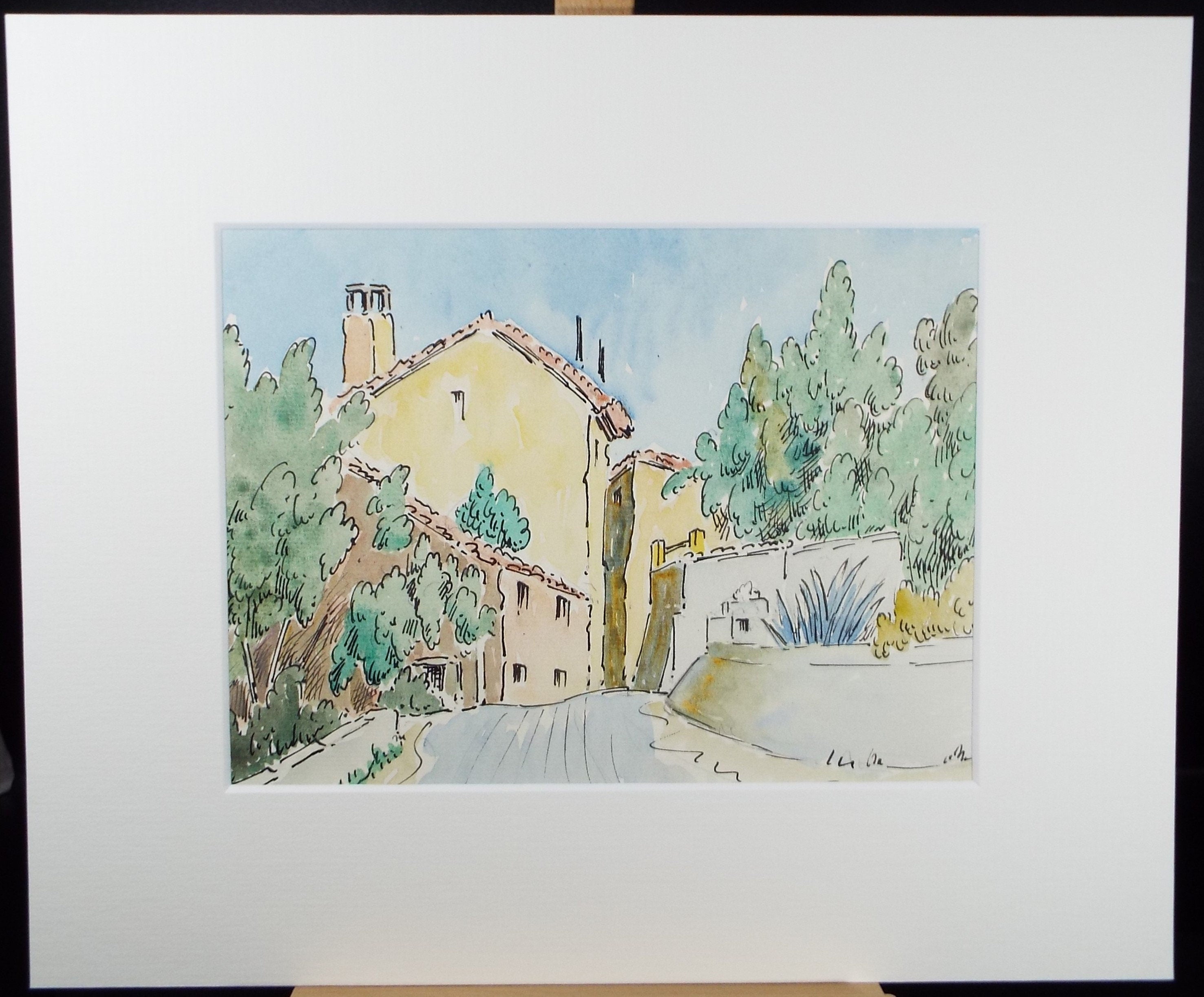 Original Watercolour & Ink , 'Mougins', Cicely Glyn de Beers (1891-1973), Dated 1964