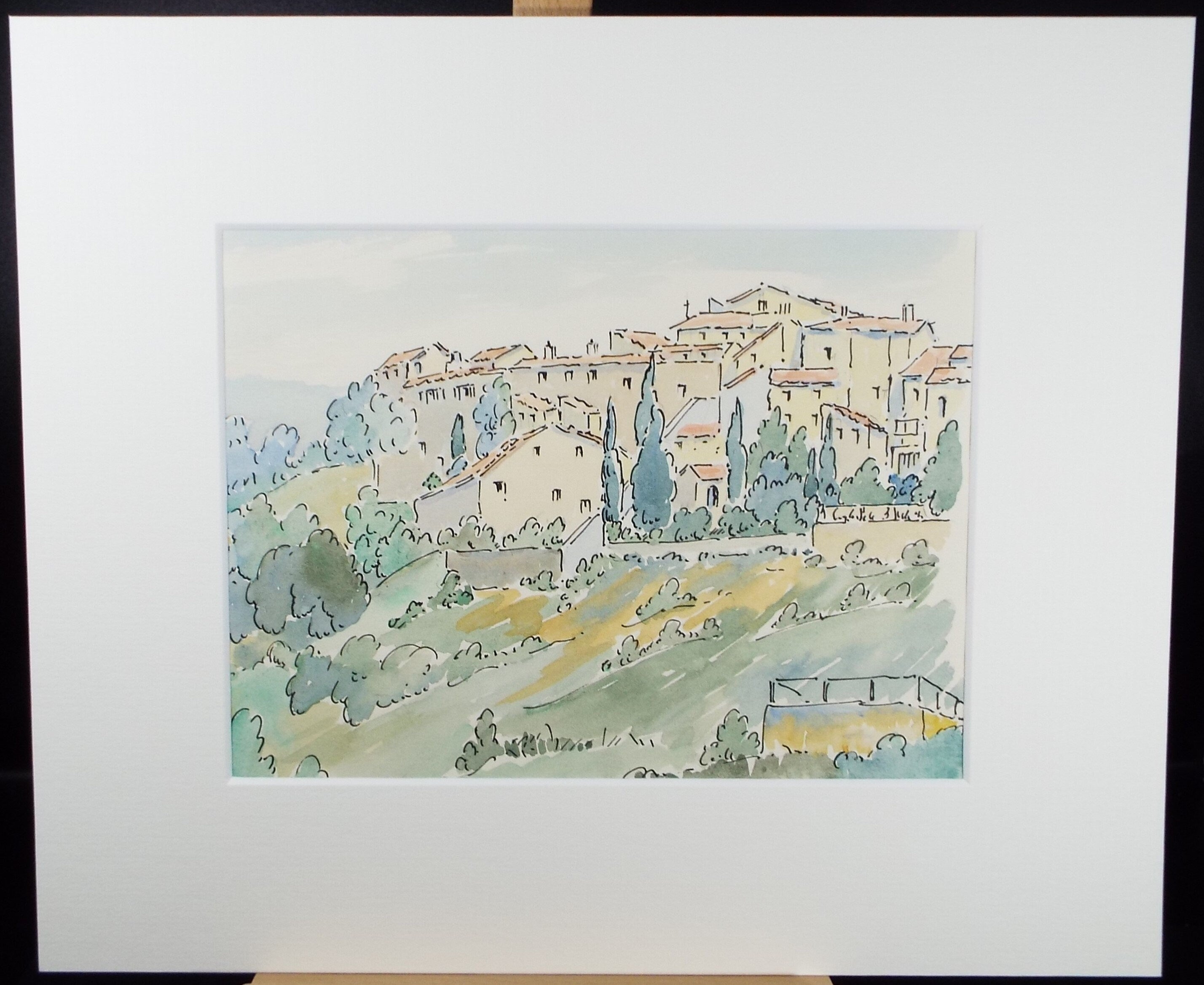 Original Watercolour & Ink , 'Mougins', Cicely Glyn de Beers (1891-1973), Dated 1964
