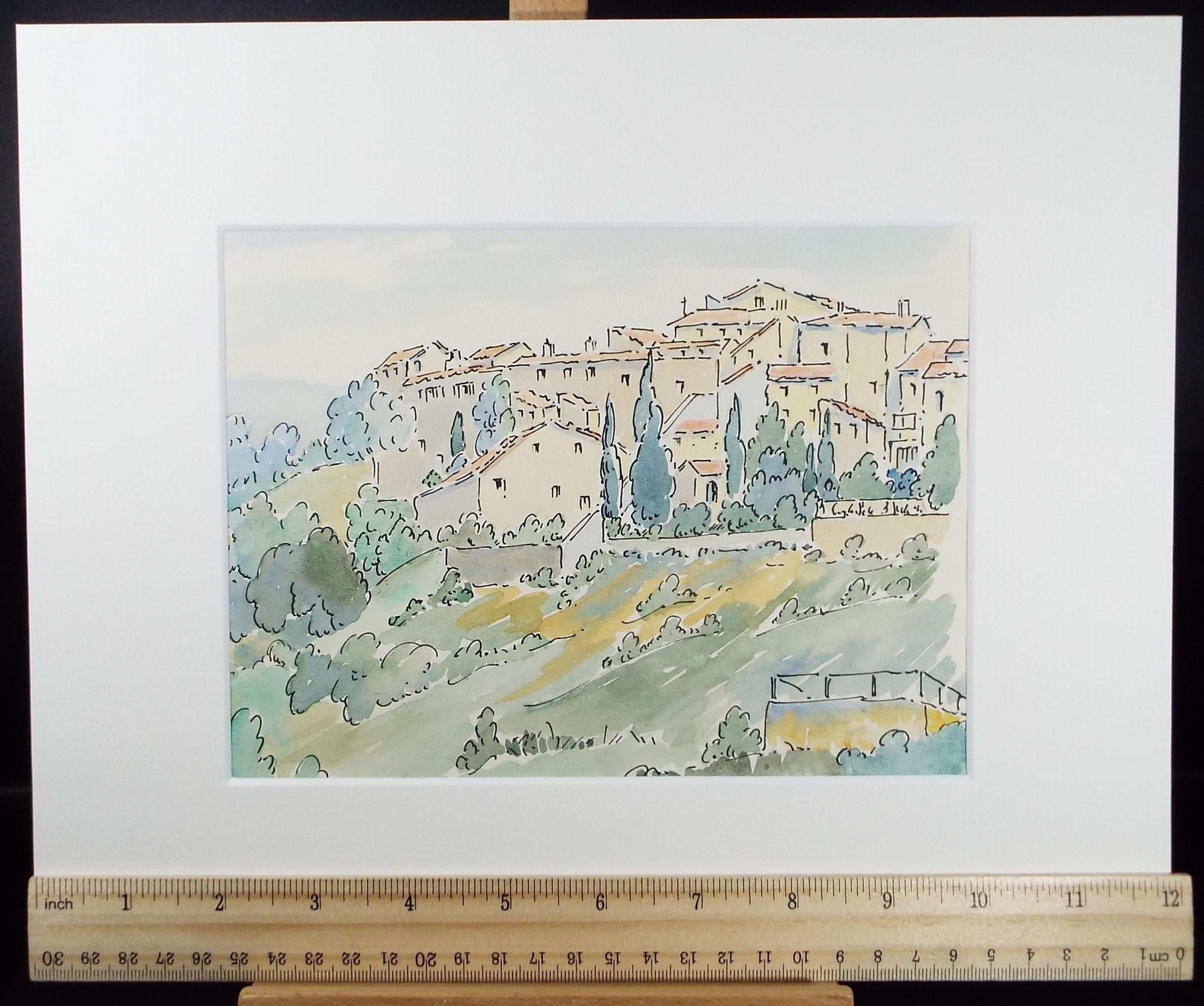 Original Watercolour & Ink , 'Mougins', Cicely Glyn de Beers (1891-1973), Dated 1964