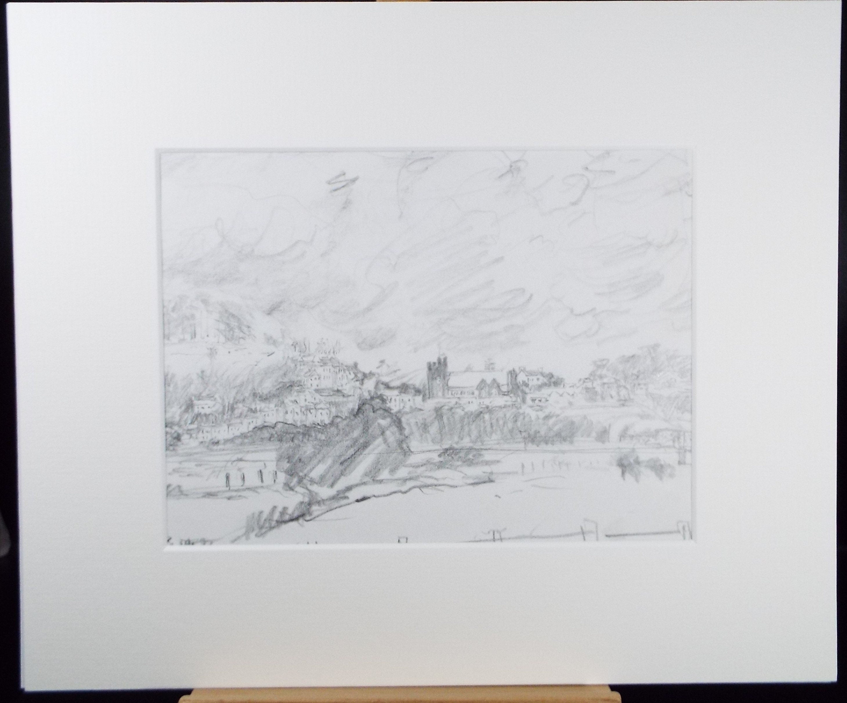 Original Pencil Drawing, 'Town on the Hill', Leslie Duxbury ARCA (1921-2001), Circa 1950's