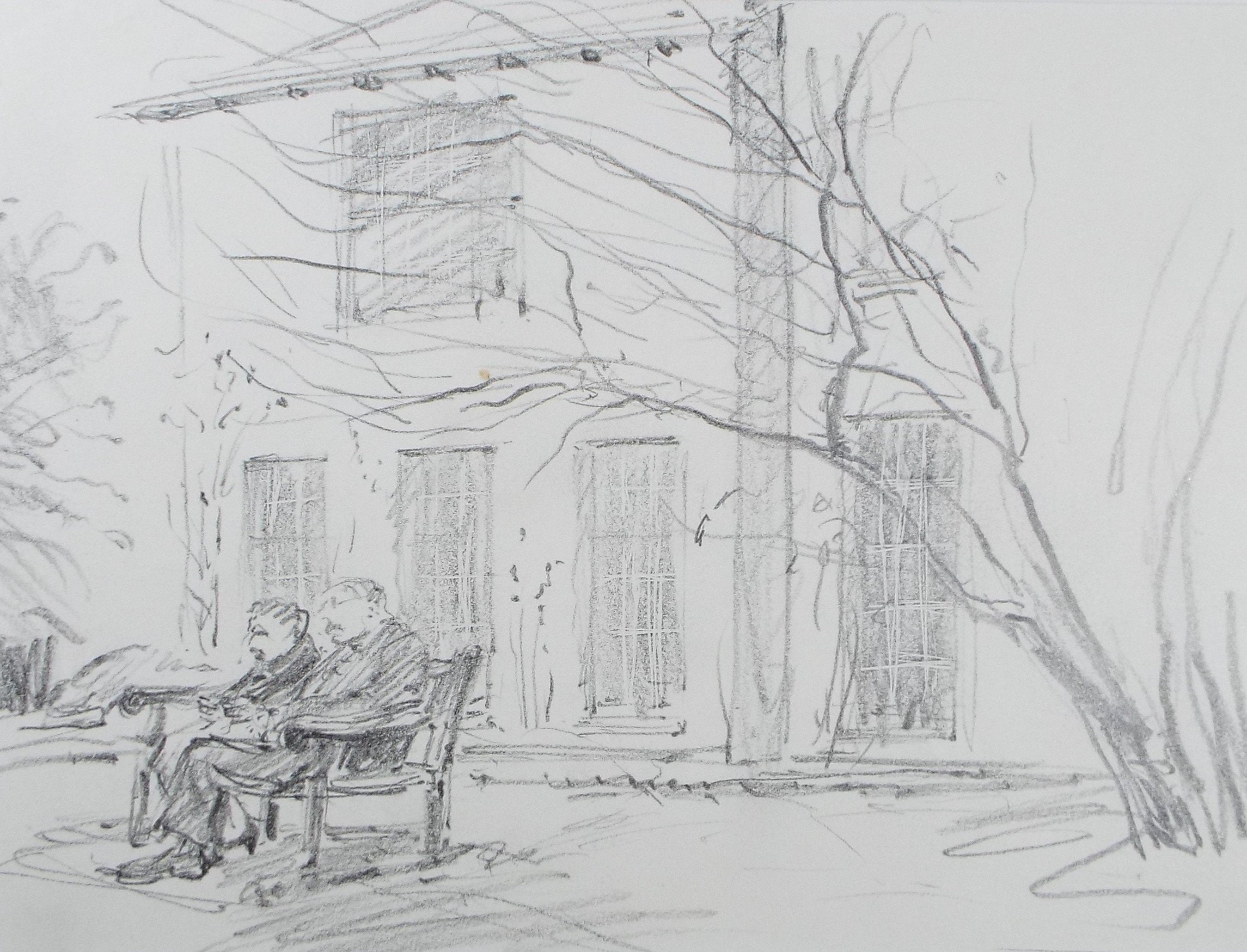 Original Pencil Drawing, 'Couple on a Bench', Leslie Duxbury ARCA (1921-2001), Circa 1950's
