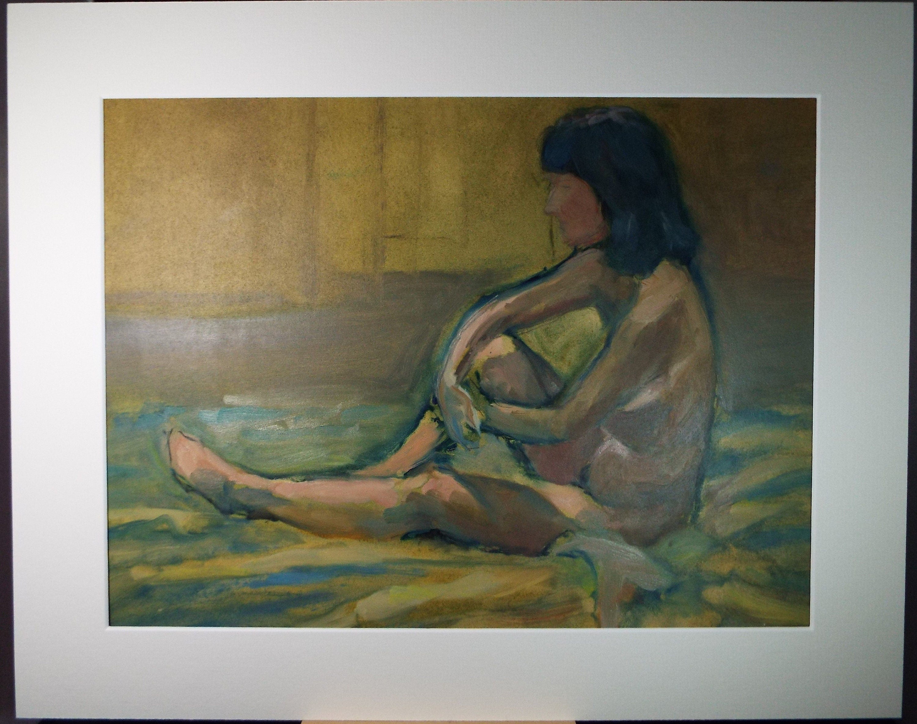 Original Oil & Acrylic 'Portrait of a seated Nude', Circa 1980's, Artist unknown