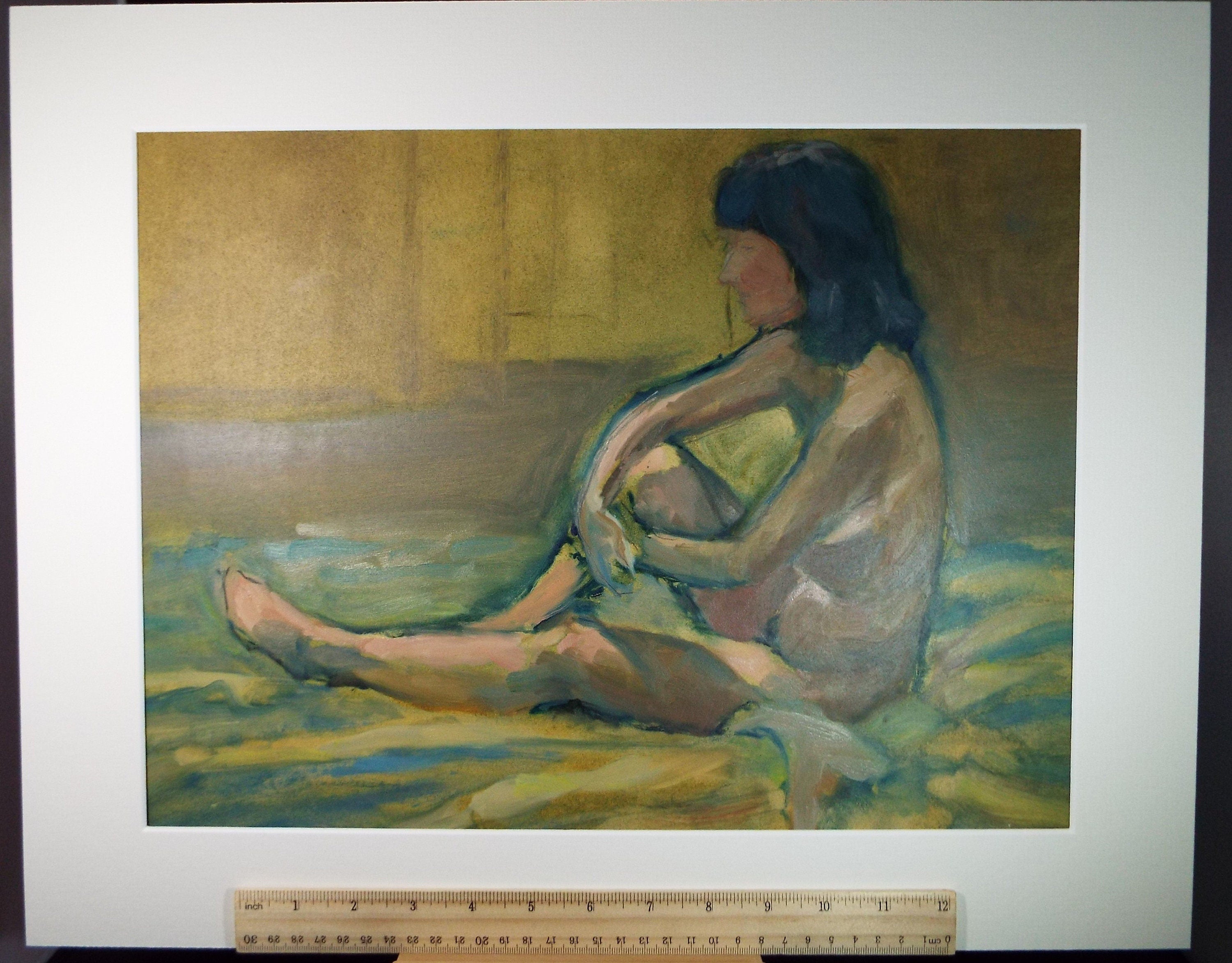 Original Oil & Acrylic 'Portrait of a seated Nude', Circa 1980's, Artist unknown