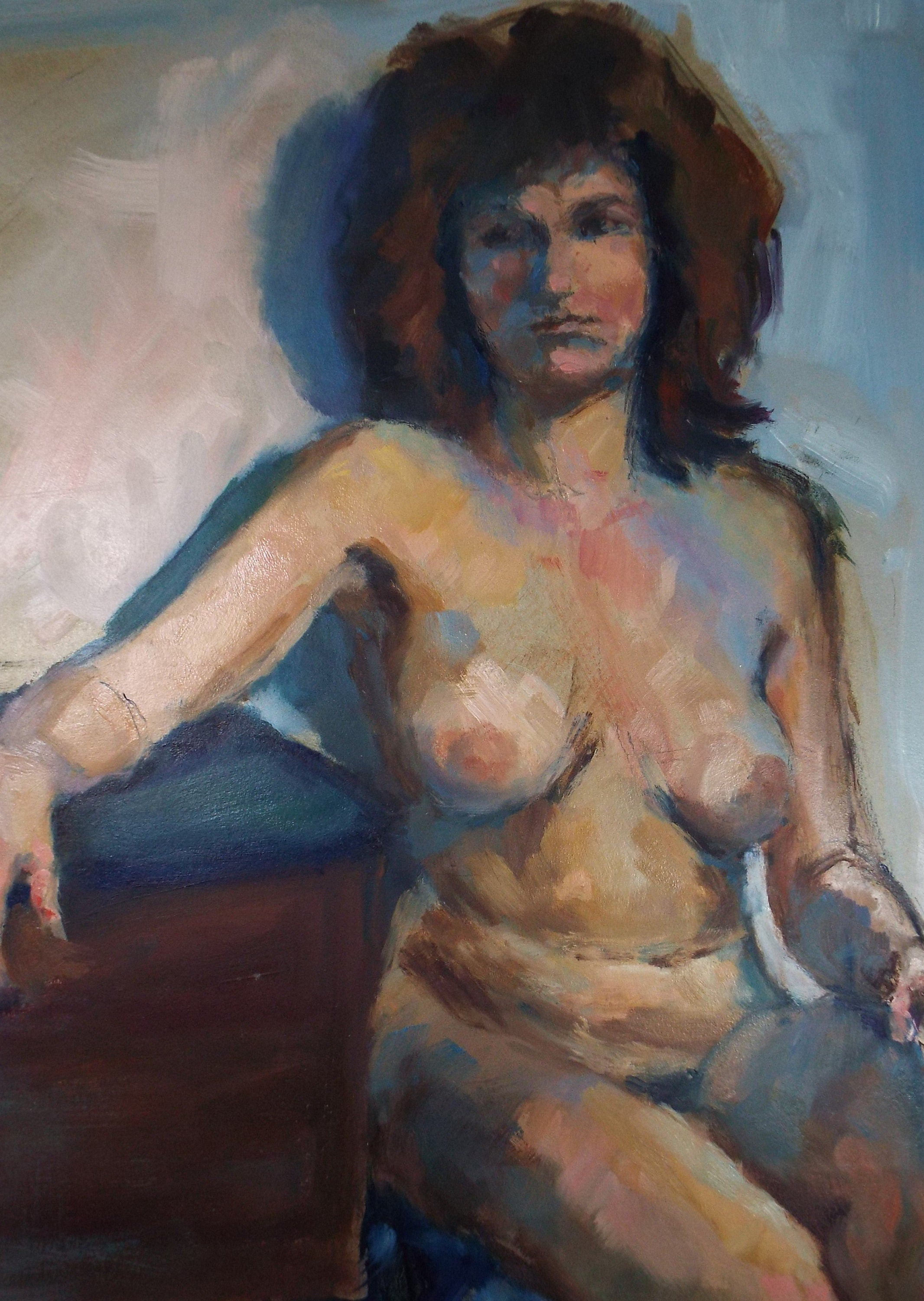 Original Oil & Acrylic 'Portrait of a seated Nude', Circa 1980's, Artist unknown