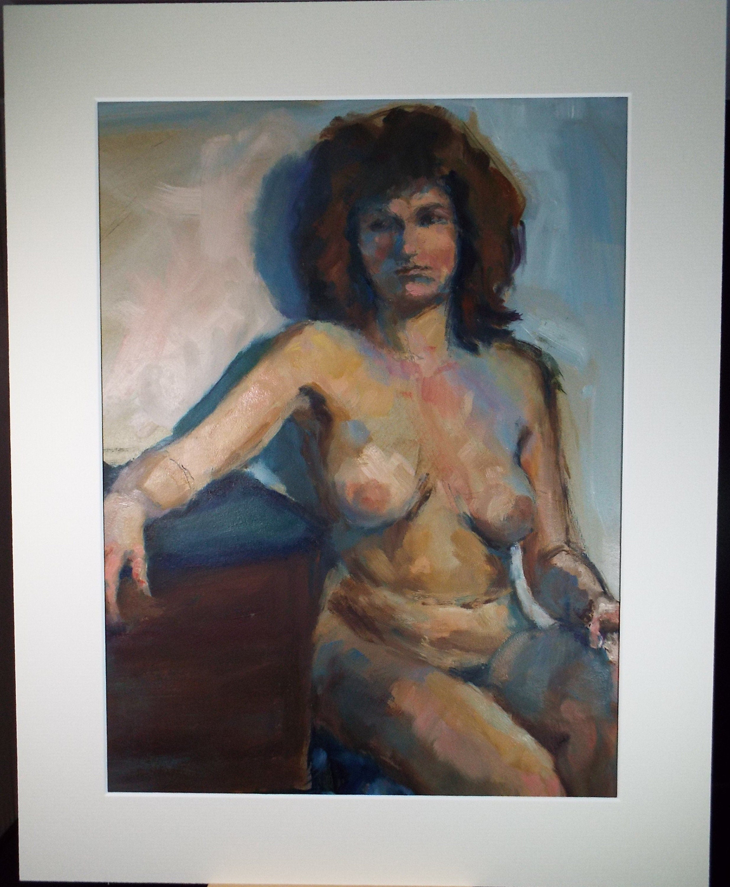 Original Oil & Acrylic 'Portrait of a seated Nude', Circa 1980's, Artist unknown