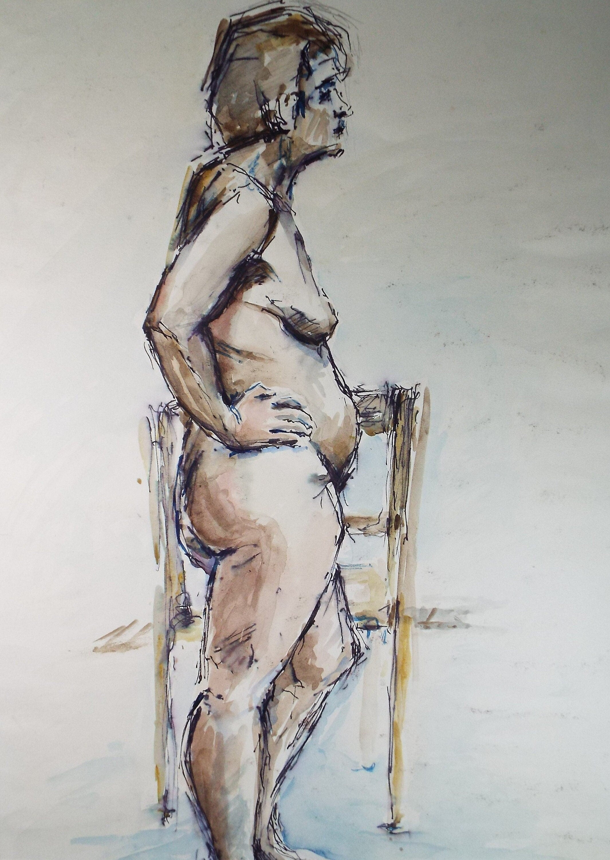 Original Watercolour & Ink, 'Standing Nude', Circa 1980's, Artist unknown