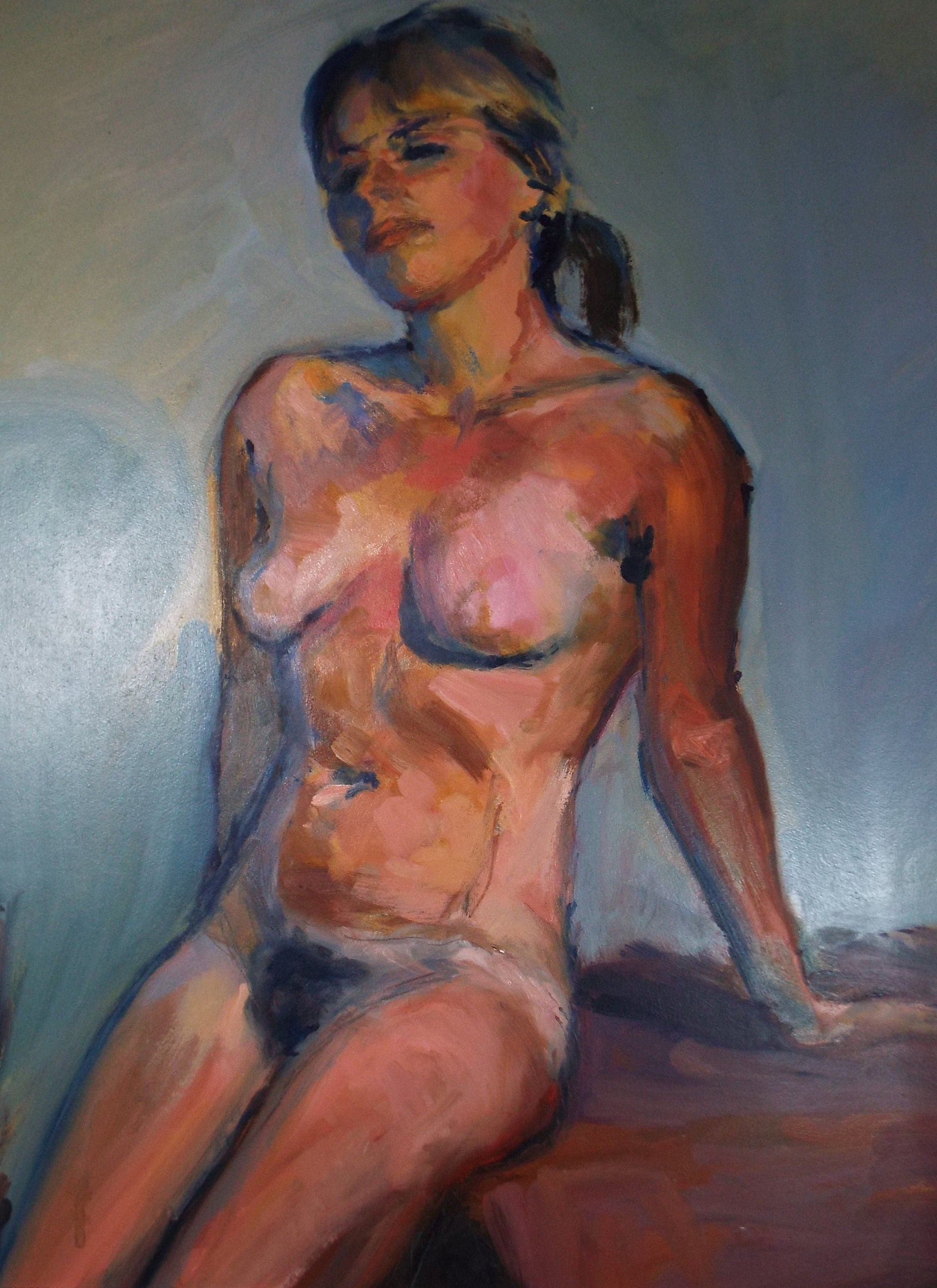 Original Oil & Acrylic 'Seated Nude' , 1980's, Artist unknown