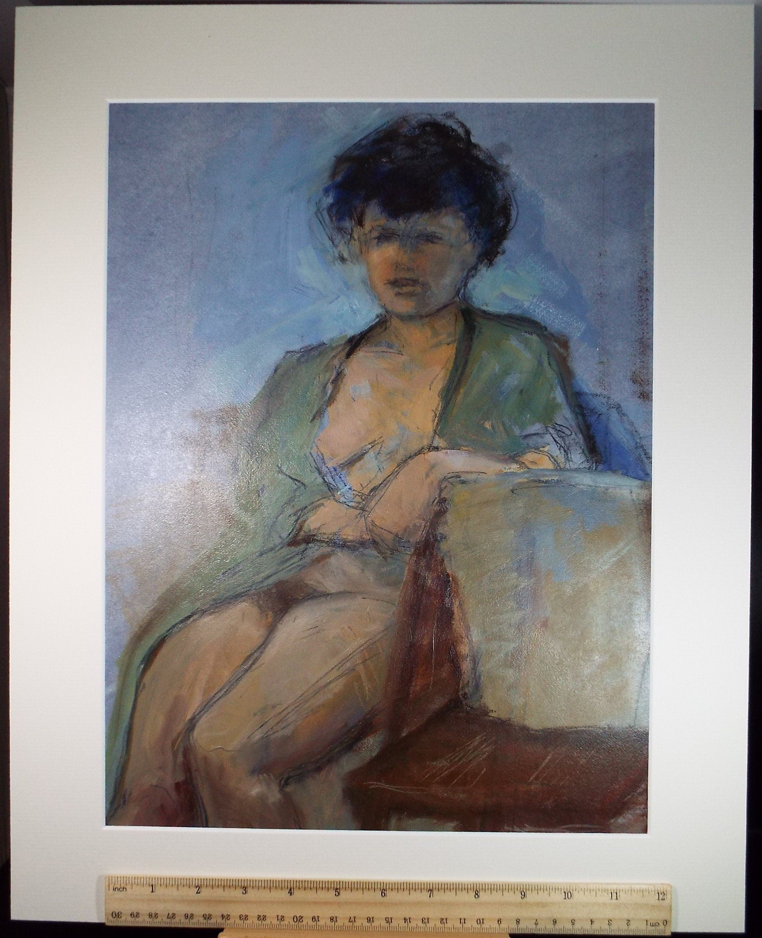 Original Oil & Acrylic 'Figure with green shawl', Circa 1980's, Artist unknown