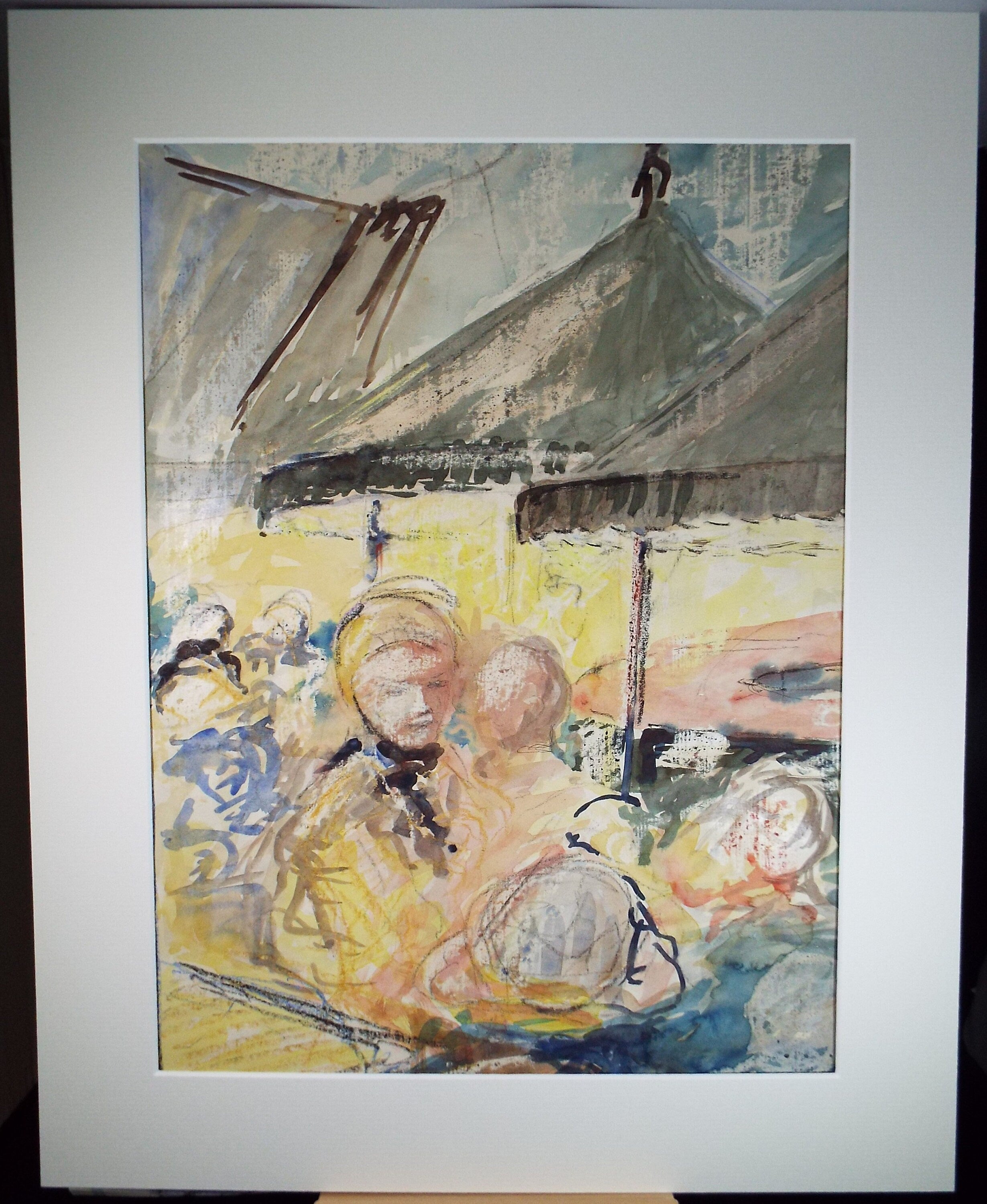 Original Watercolour Painting, 'Figures at the Fair', c1970's, Artist Unknown