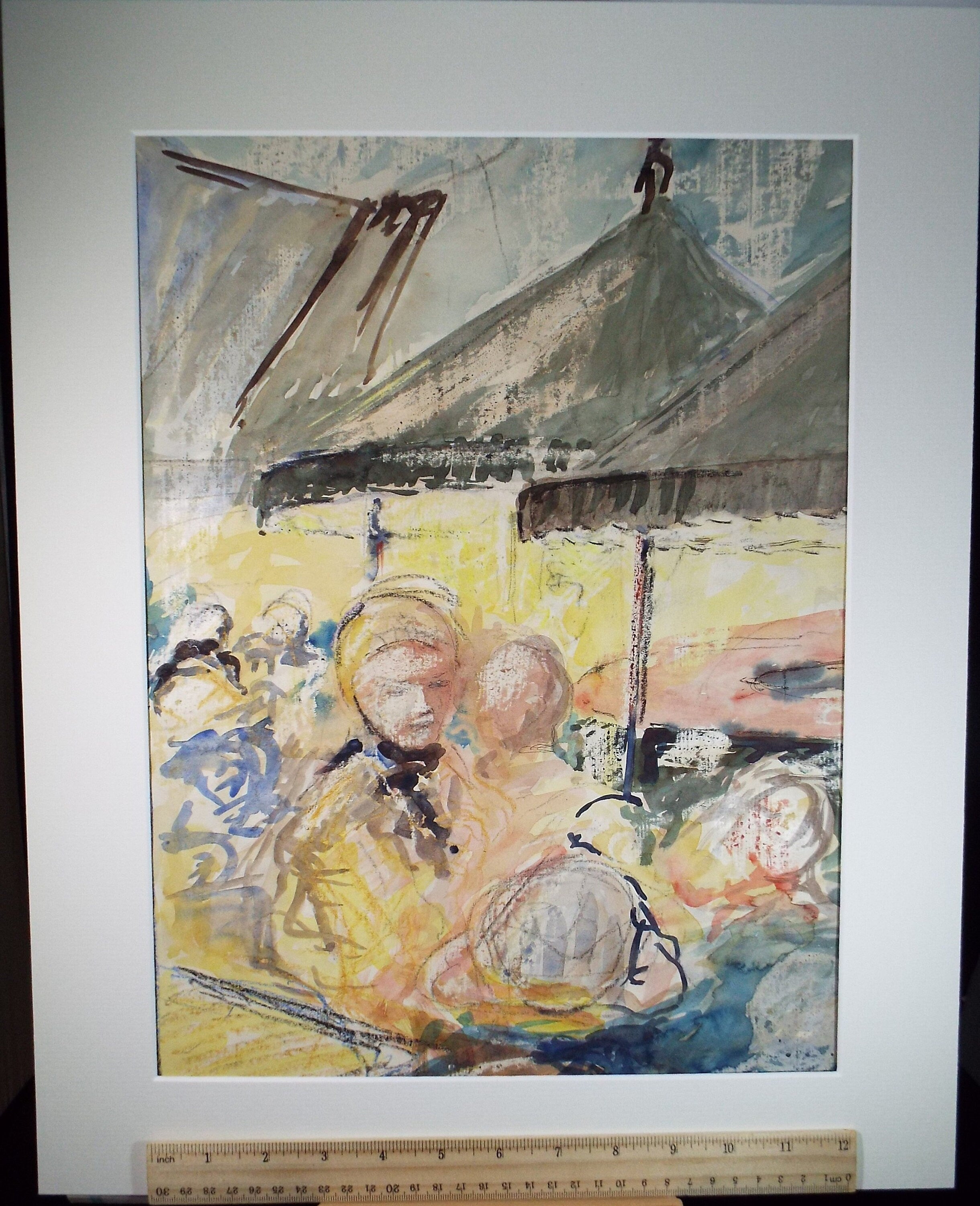 Original Watercolour Painting, 'Figures at the Fair', c1970's, Artist Unknown