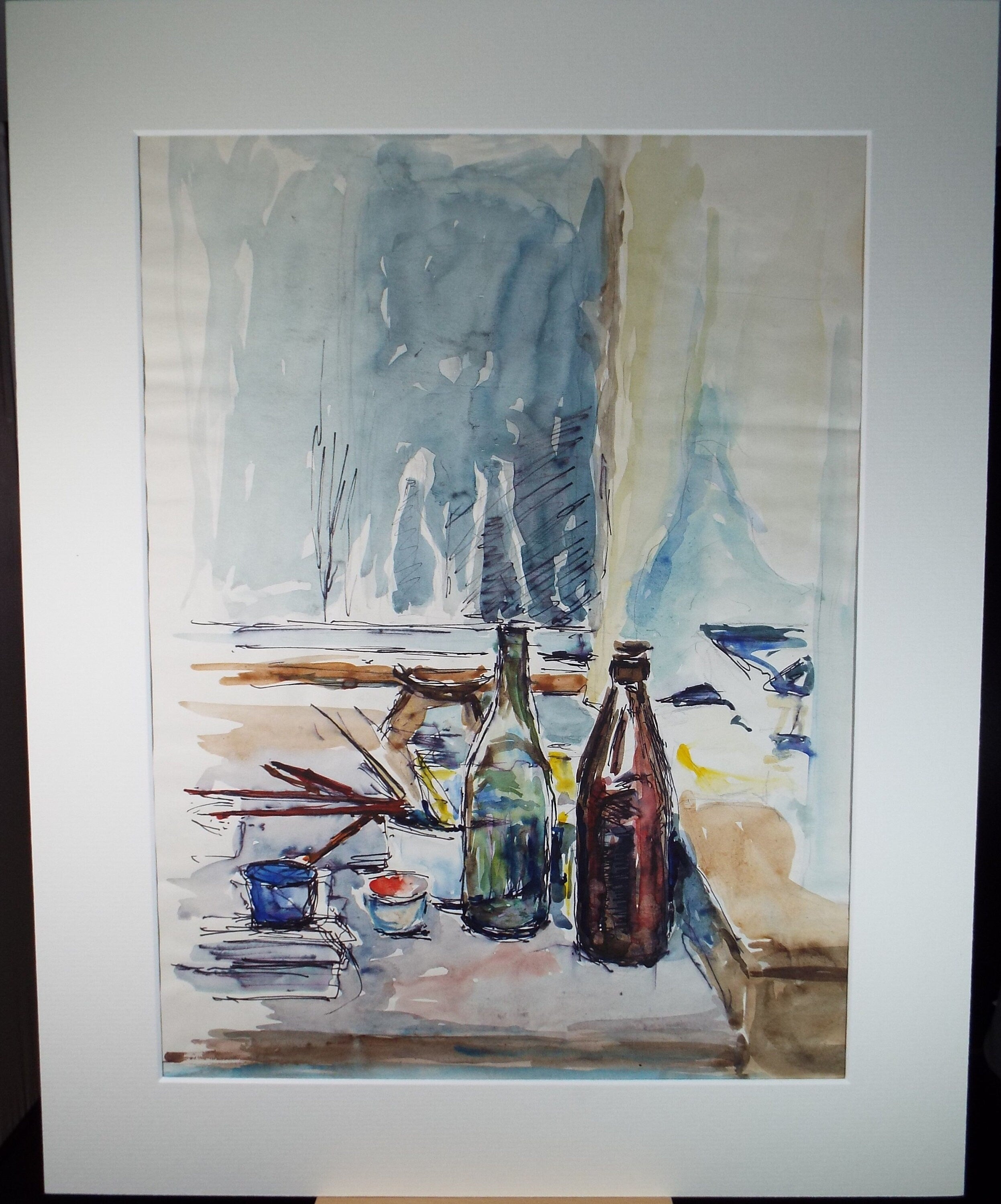 Original Watercolour & Ink , 'Still life of bottles', c1980's, Artist Unknown