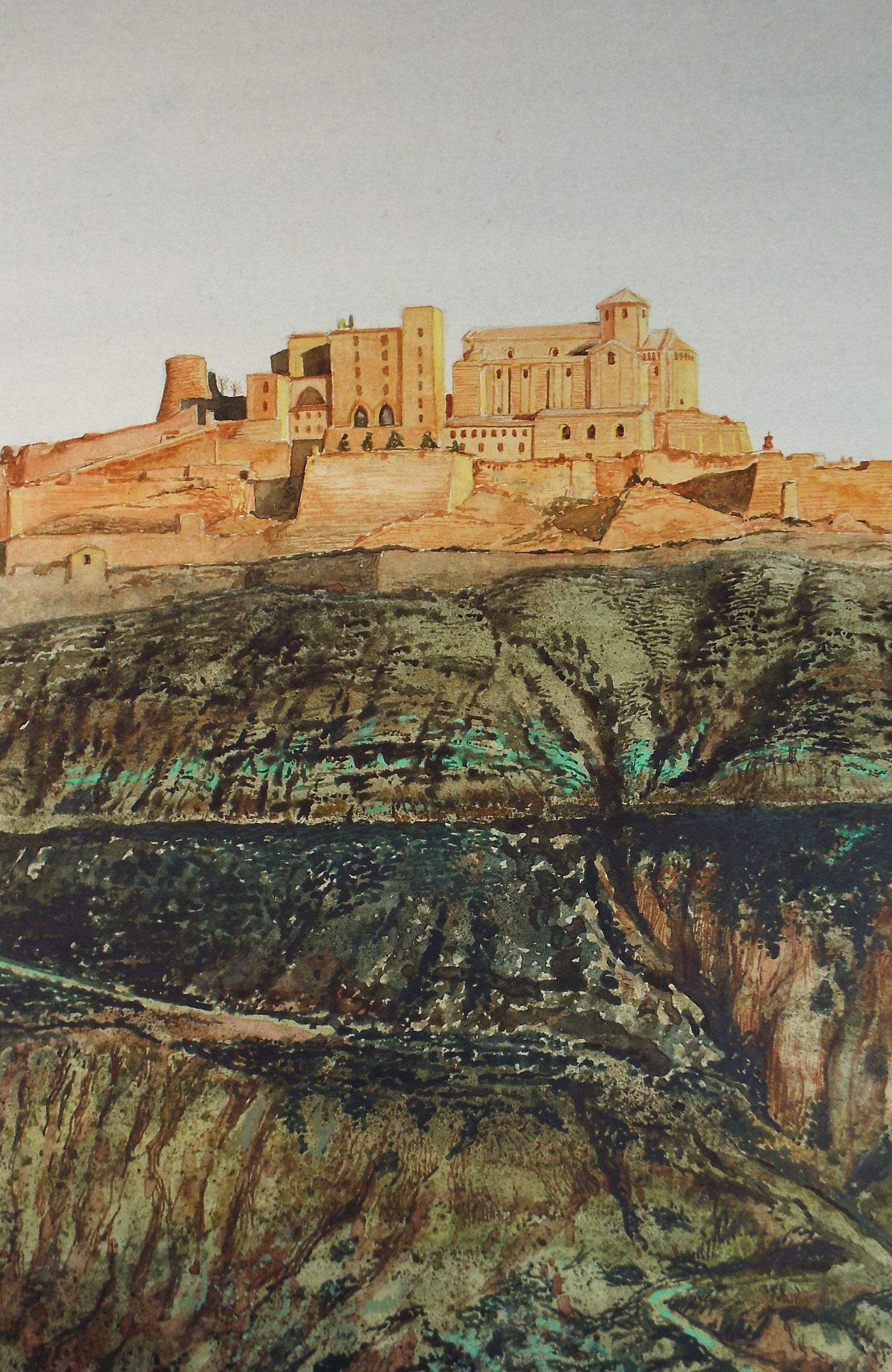 Original Watercolour, 'Hilltop Town', Falconer Houston, Dated 1990