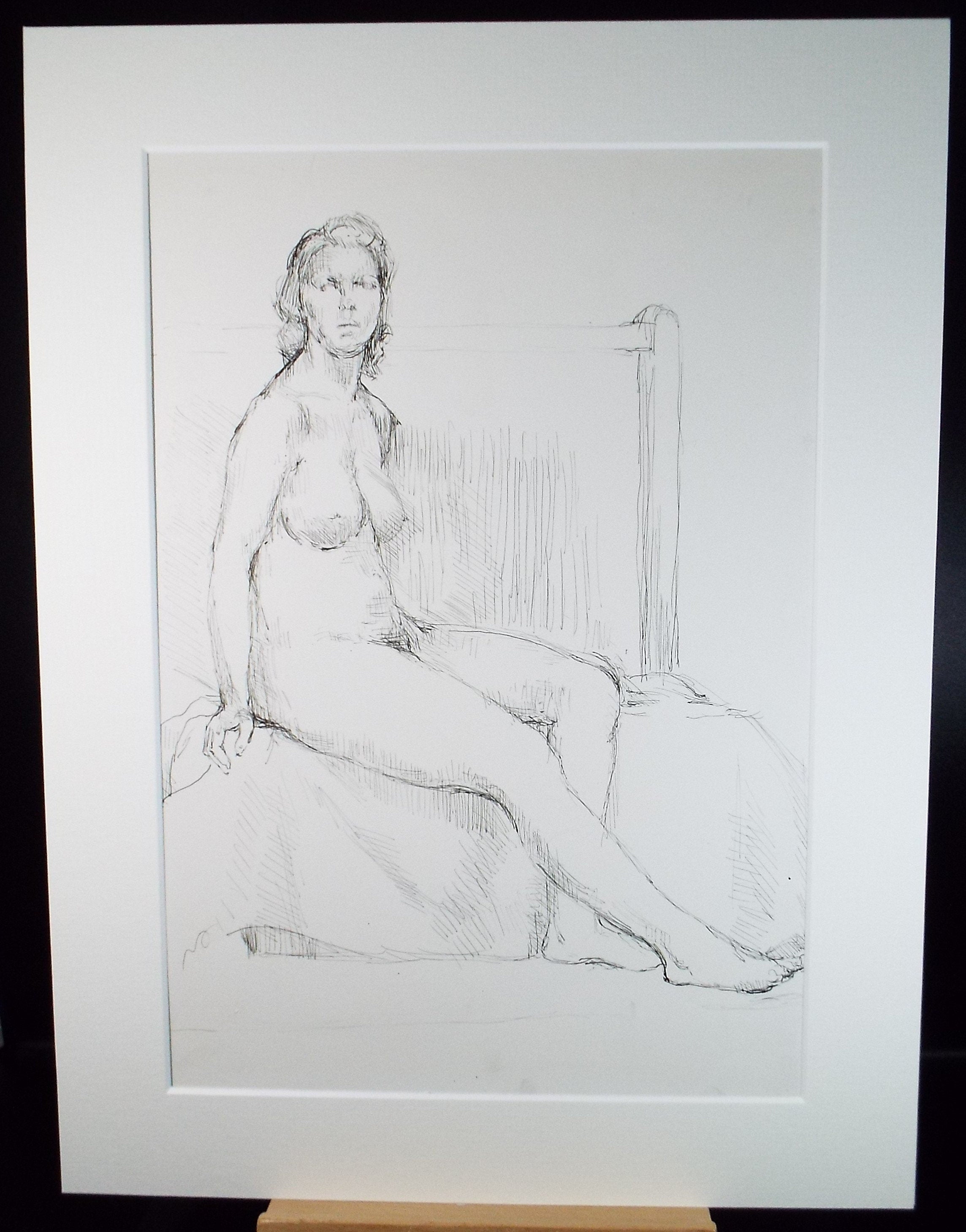 Original Pen & Ink Sketch,'Seated Nude', dated 1949, Hilda Burford 1887-1957