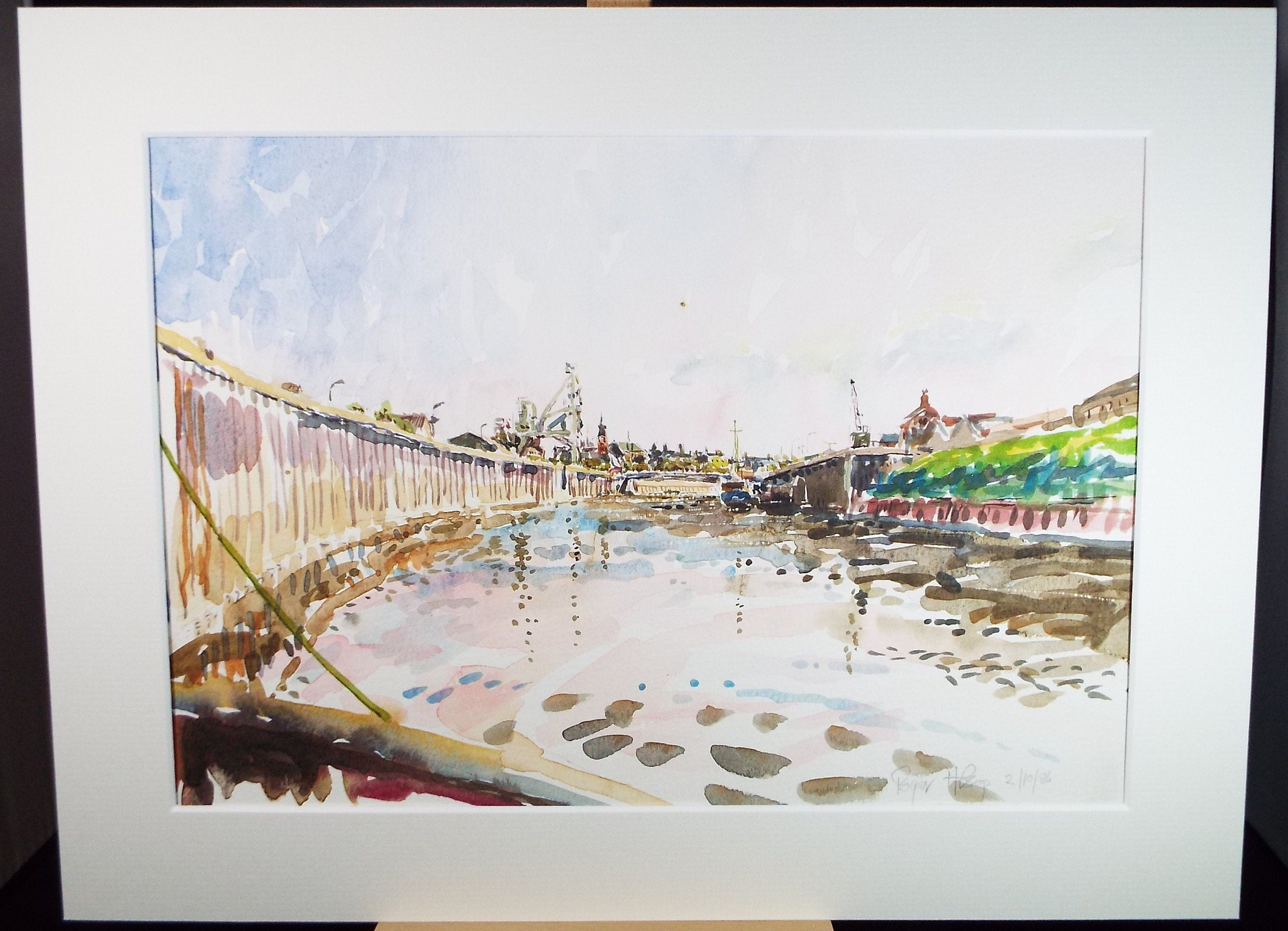 Original Watercolour,'River through the town', Roger Alsop, dated 1986