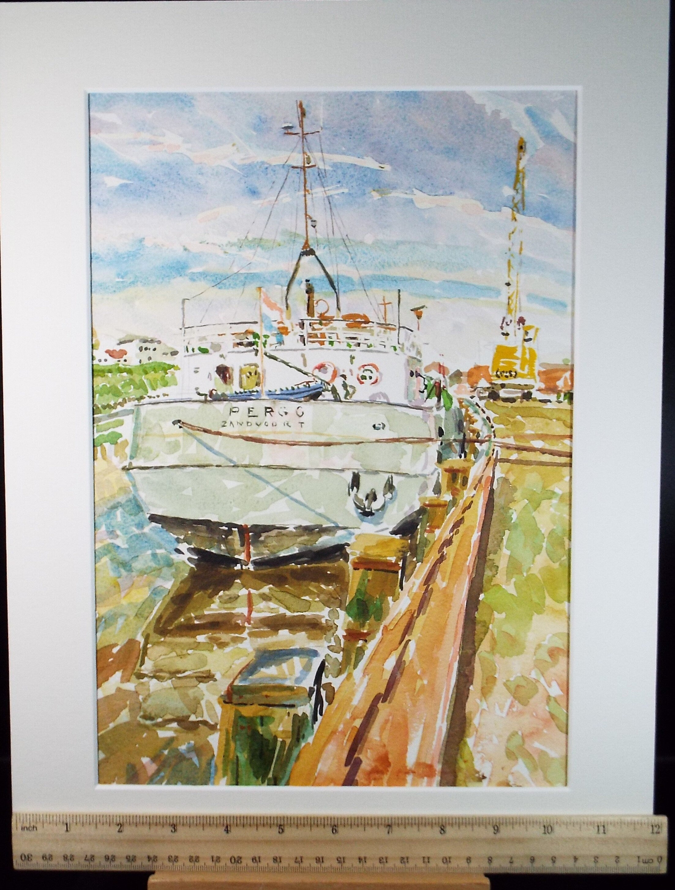 Original Watercolour,'Freighter Pergo', Roger Alsop, dated 1986