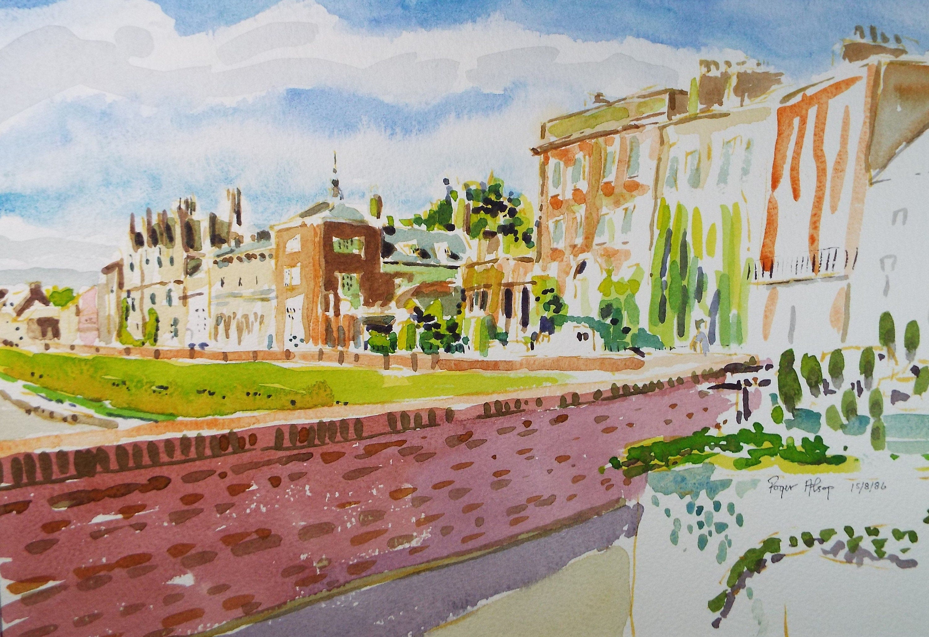 Original Watercolour,'Town Scene', Roger Alsop, dated 1986